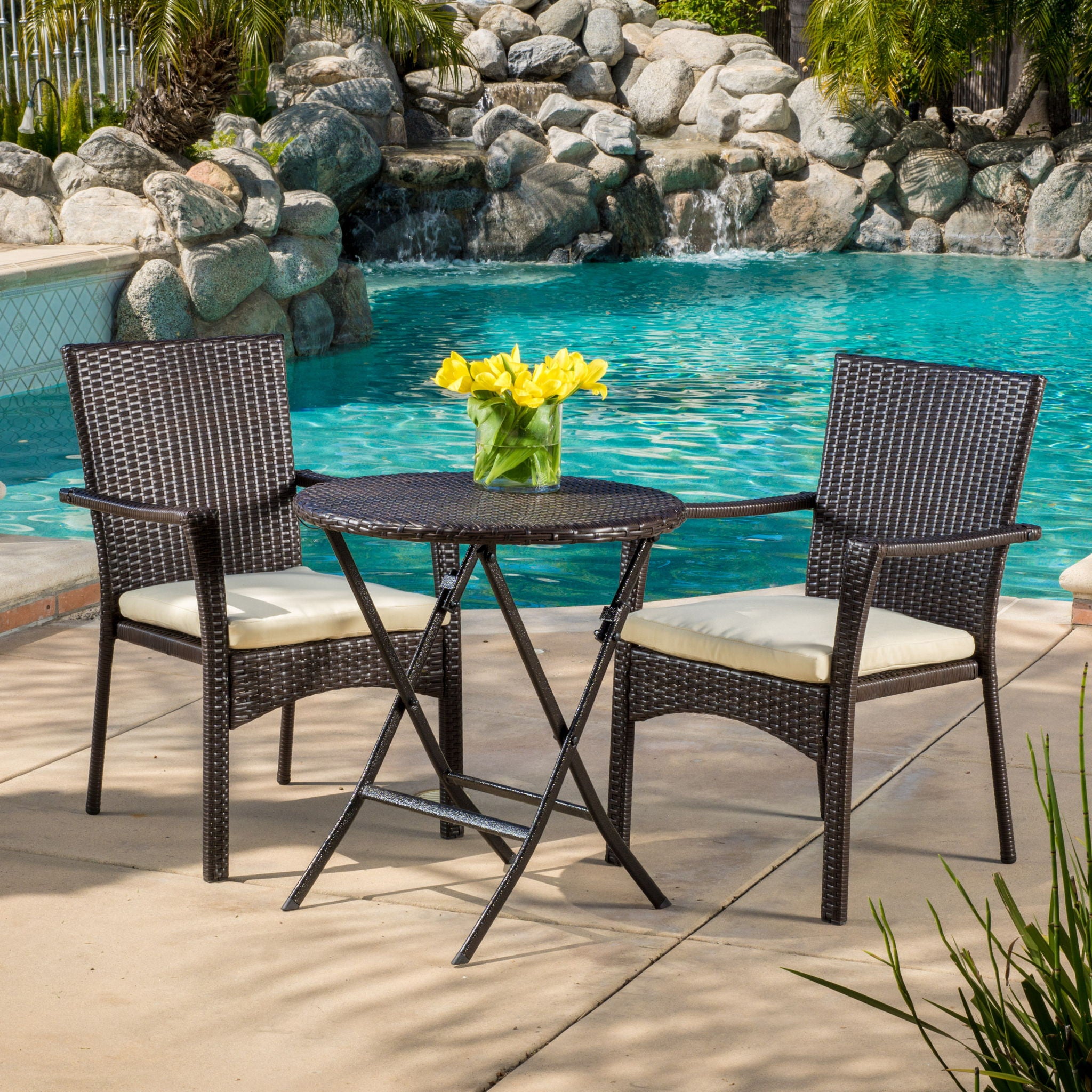 3 Piece Bistro Set With Water Resistant Cushions And 2 Chairs - Brown Multi