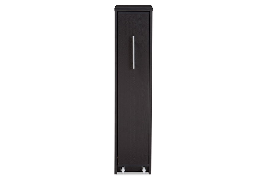 Lindo Dark Brown Wood Bookcase with One Pulled-out Door Shelving Cabinet