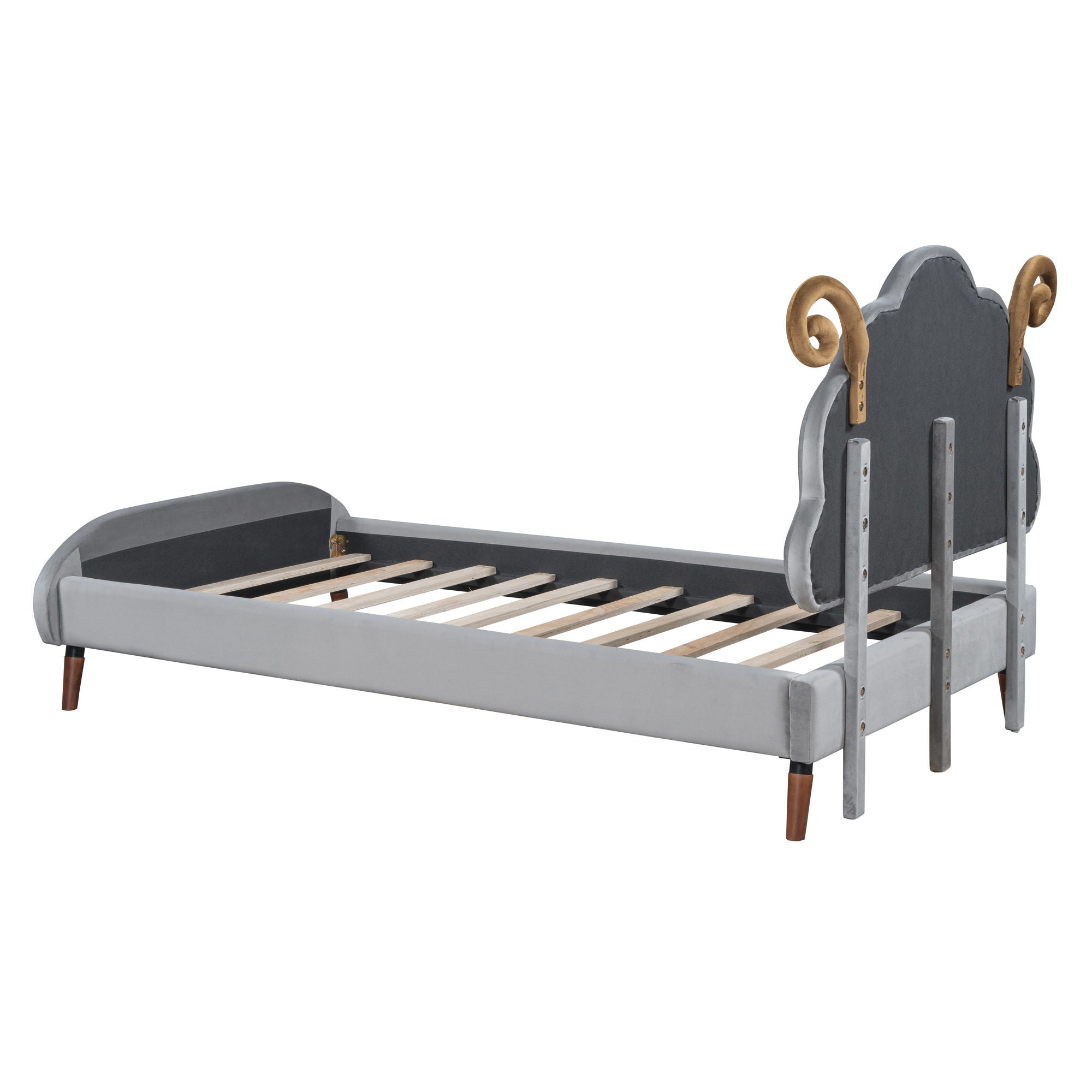 Upholstered Platform Bed With Sheep Shaped Headboard