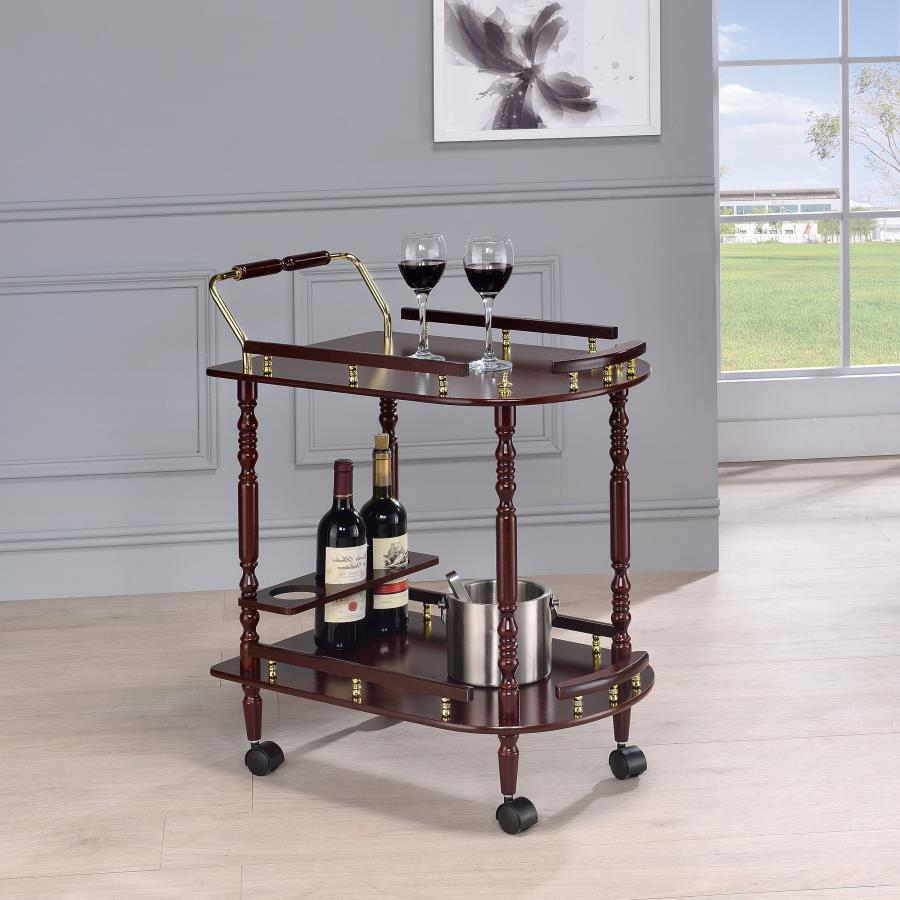 Coaster Fine Furniture Palmer - 2-Tier Rectangular Wood Bar Cart - Merlot | Meri Furniture