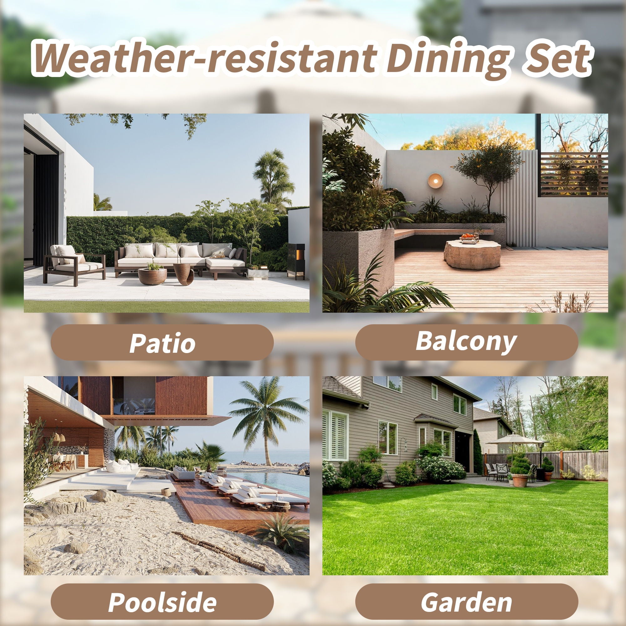 6 Person Outdoor Wooden Dining Set With Umbrella Hole And Removable Cushions For Patio - Gray