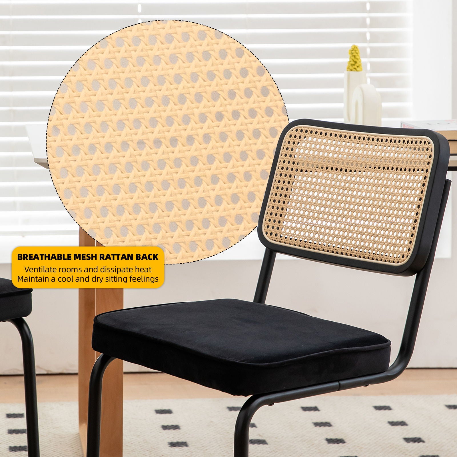 Rattan Side Accent Dining Chairs With Painted Legs (Set of 2)