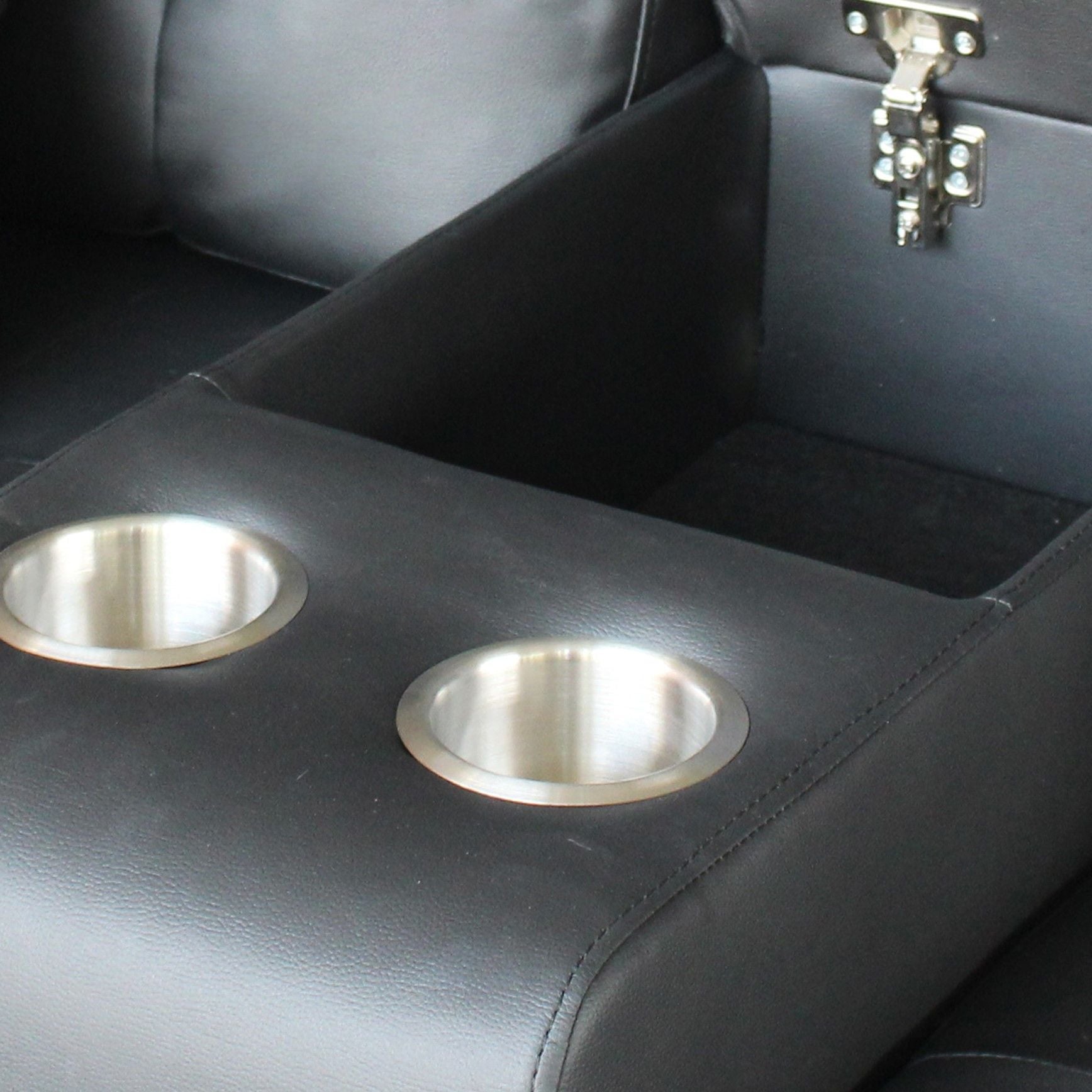 Genesis 85"W Black PVC Fabric Sofa with LED Lights, USB Charger, Storage Console, Cupholders, Tufted Cushions