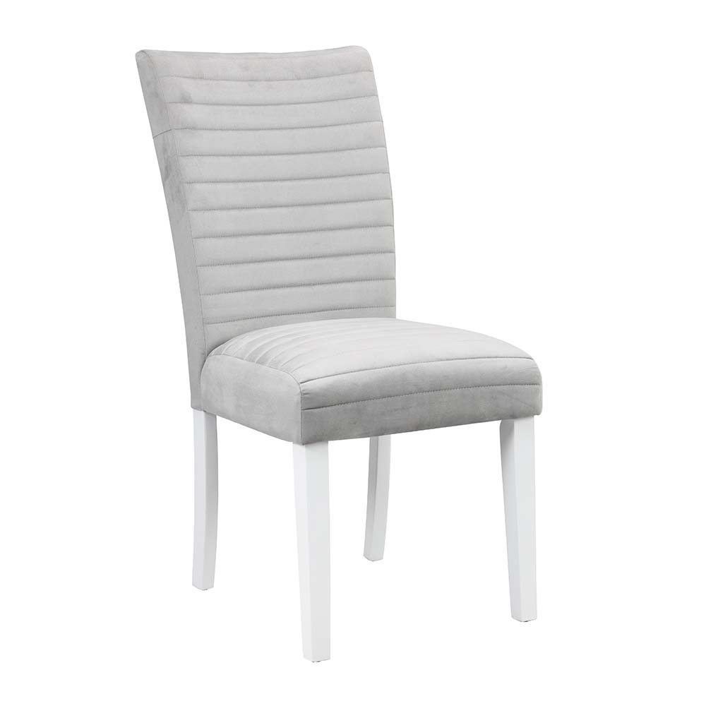 Elizaveta - Side Chair Set of 2) - Gray Velvet &White High Gloss