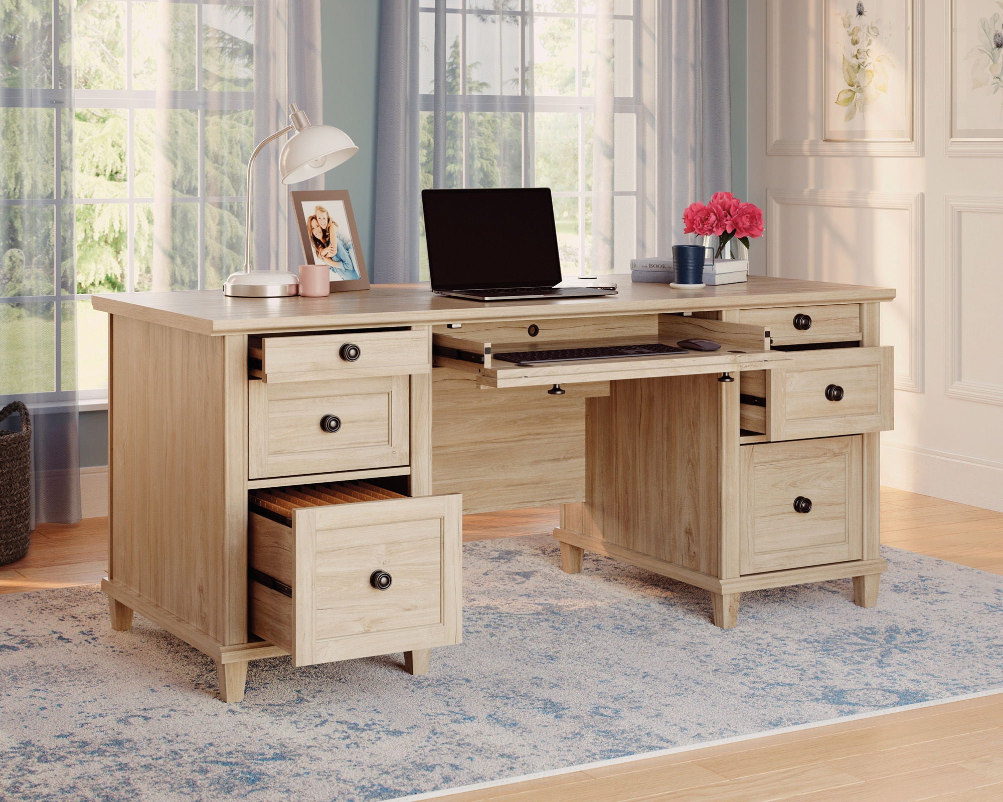 Executive Double Ped Desk in Chalk Oak