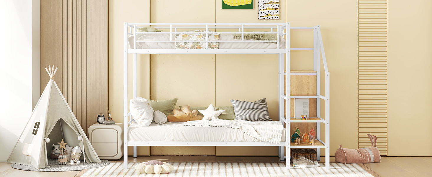 Bunk Bed With Lateral Storage Ladder And Wardrobe