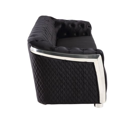 ACME Pyroden - Sofa - Black Velvet & Chrome Finish | Meri Furniture