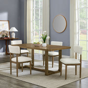 Darla 5Pc 72" Rectangular Walnut Oak Finish Sled Dining Set with Beige Sherpa Fabric Chairs