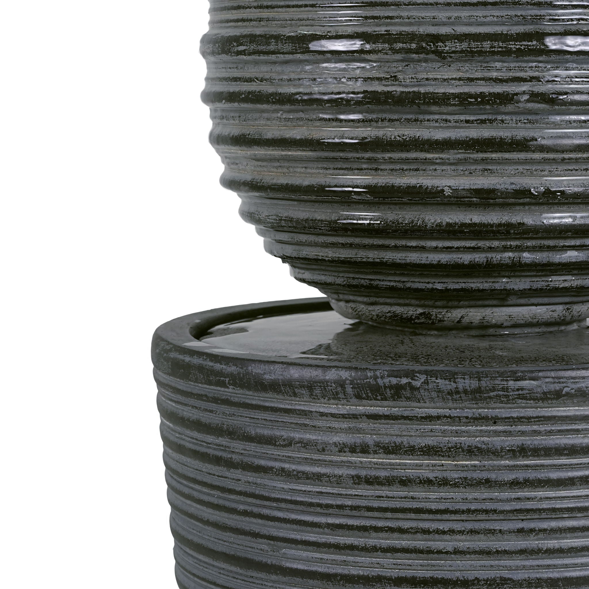 31.5" Tall Striped Column Fountain With LED Light Design For Outdoor Spaces - Gray