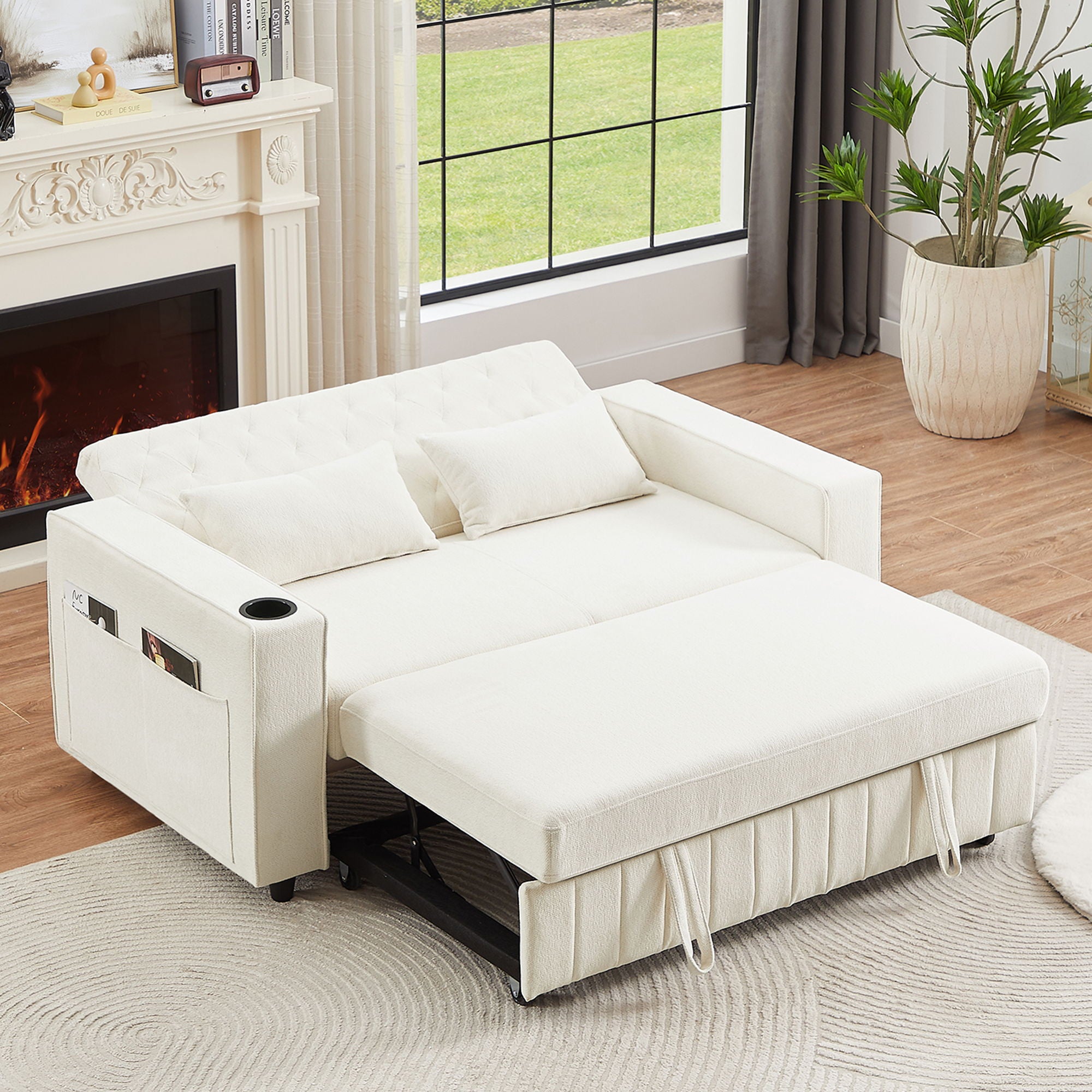 Pull-Out Sofa Bed Convertible Couch With Adjustable Backrest For Living Room