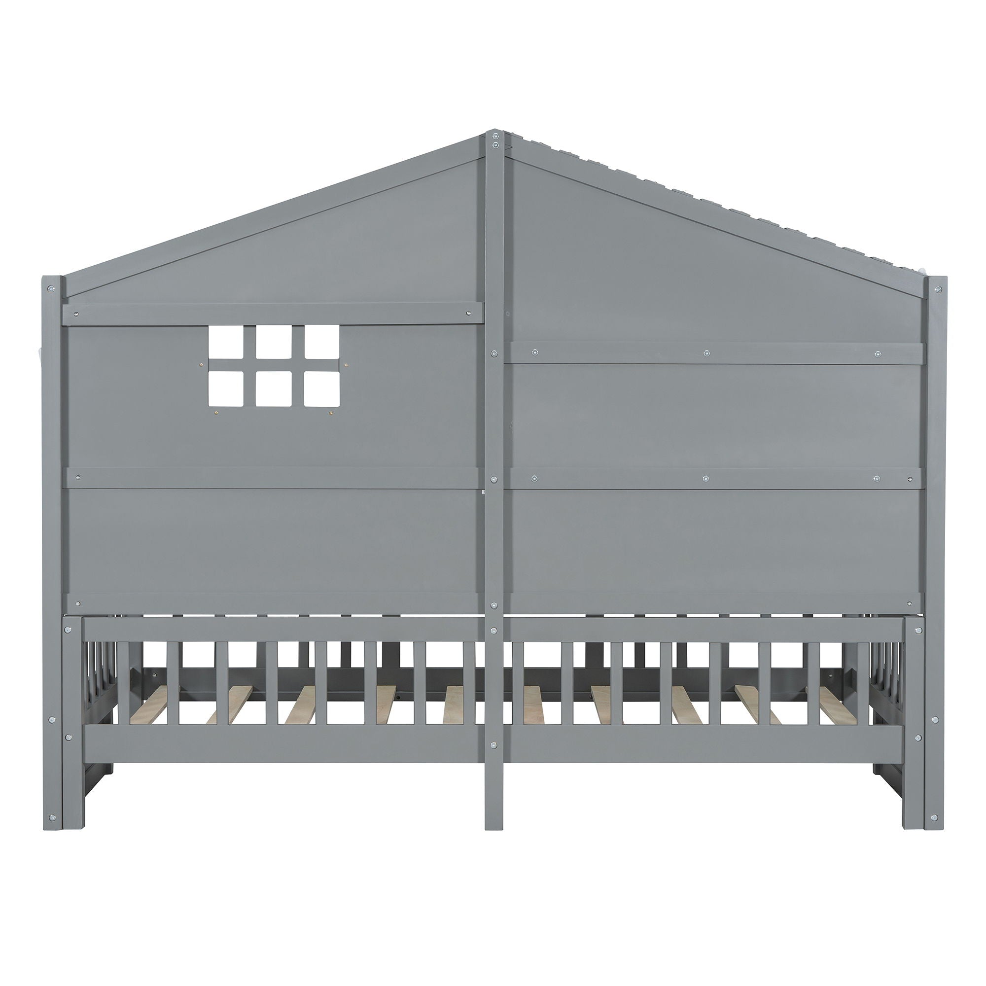 House Bed With Shelves, Window And Sparkling Light Strip On The Roof