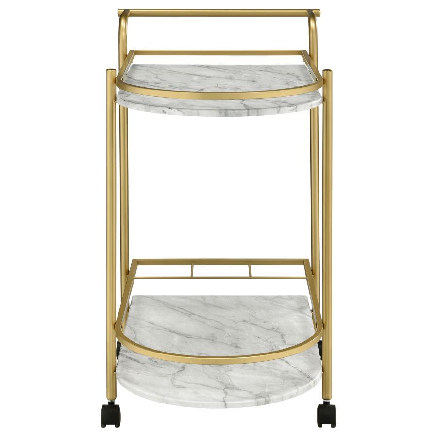 Coaster Fine Furniture Desiree - 2-Tier Faux Marble Shelf Metal Bar Cart | Meri Furniture