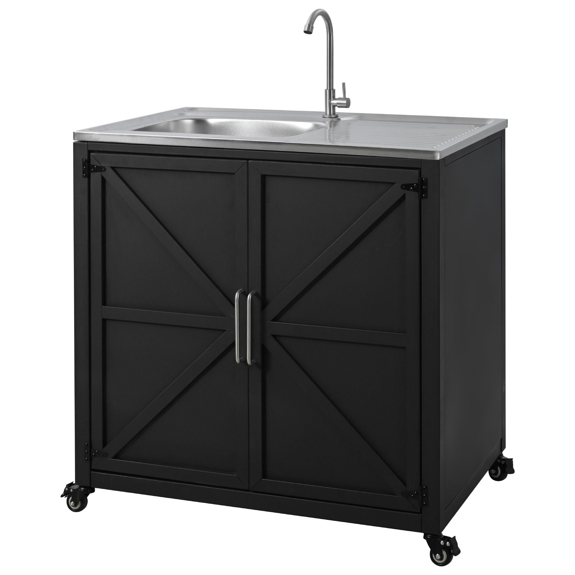 Outdoor Movable Kitchen Sink Patio Modular Kitchen Sink Station With Cabinet For Garden, Patio, Backyard - Matte Black