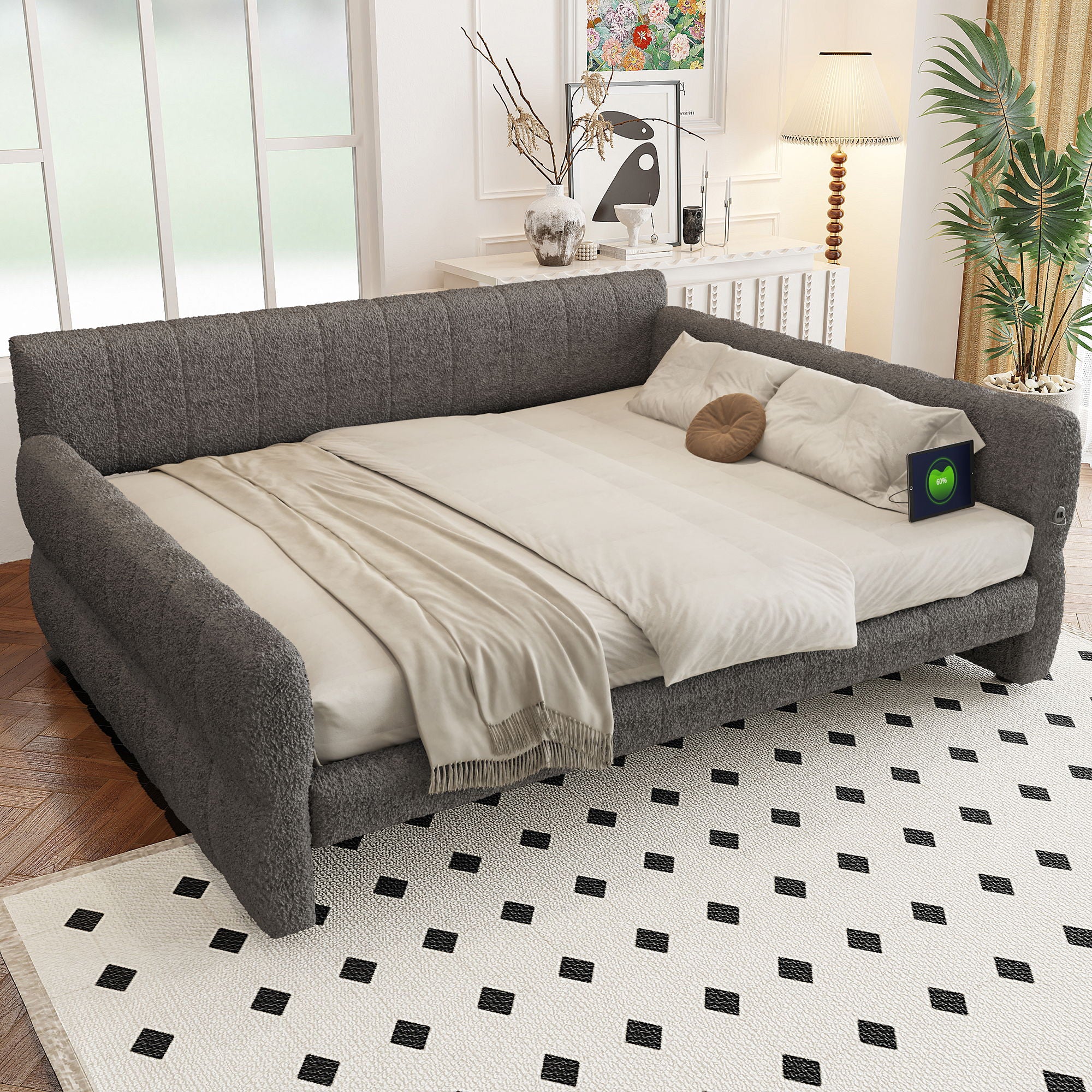 Upholstered Platform Bed With USB Charging