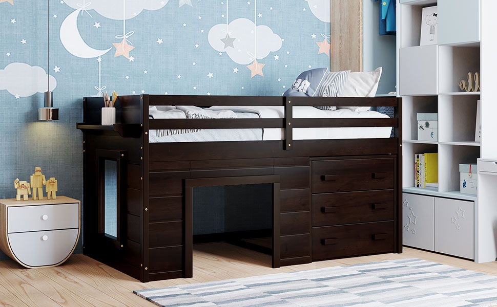 Loft Bed With Cabinet And Shelf