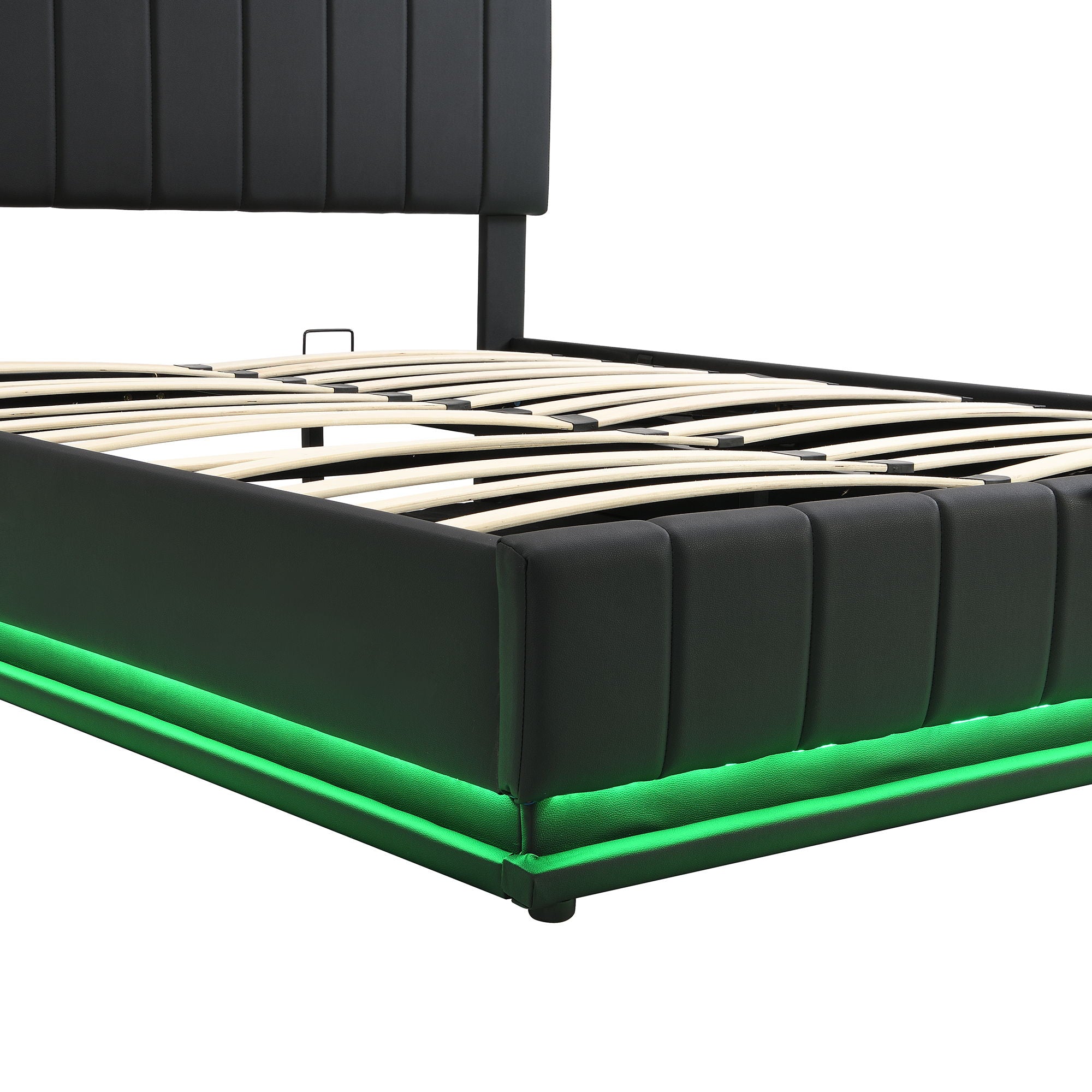 Upholstered Bed With Hydraulic Storage System And LED Light, With Sockets And USB Ports