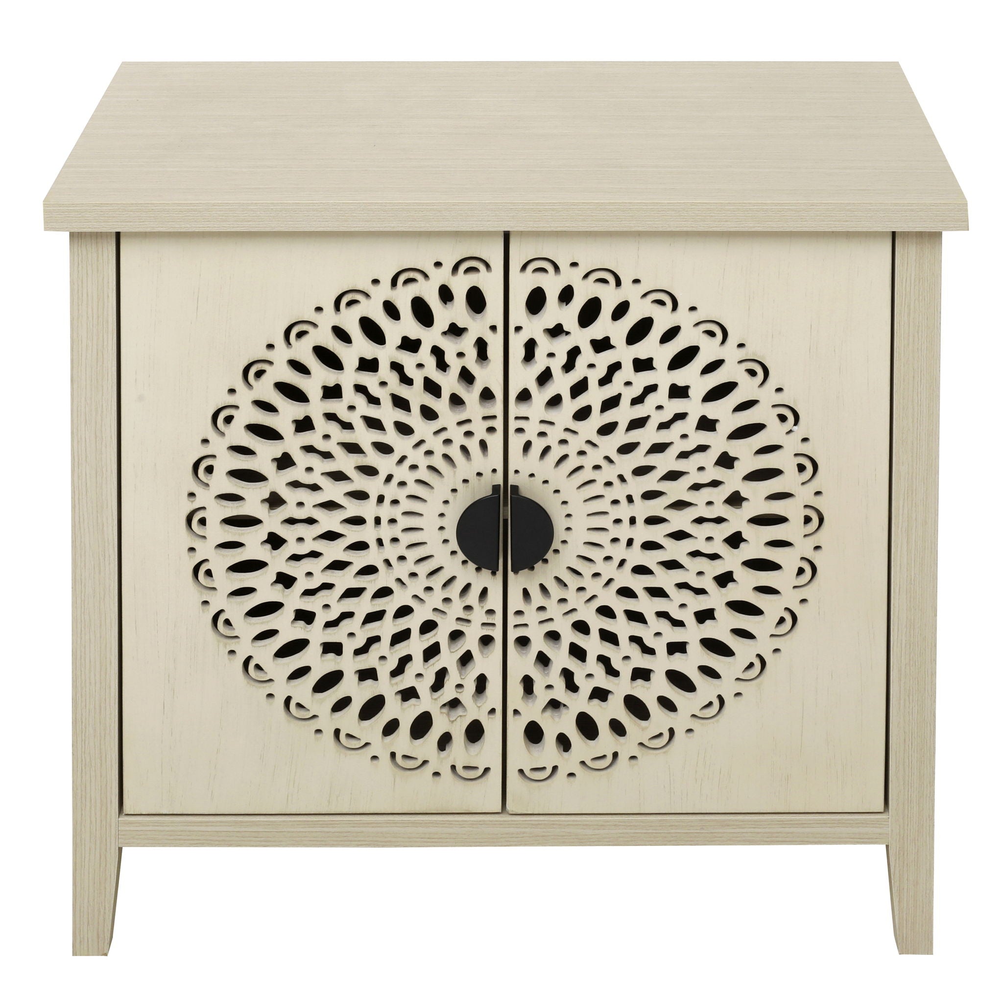 Hollow Carved 2 Door Accent Cabinet Sideboard Buffet Storage Cabinet With Adjustable Shelf For Entryway Living Room Bedroom - Natural