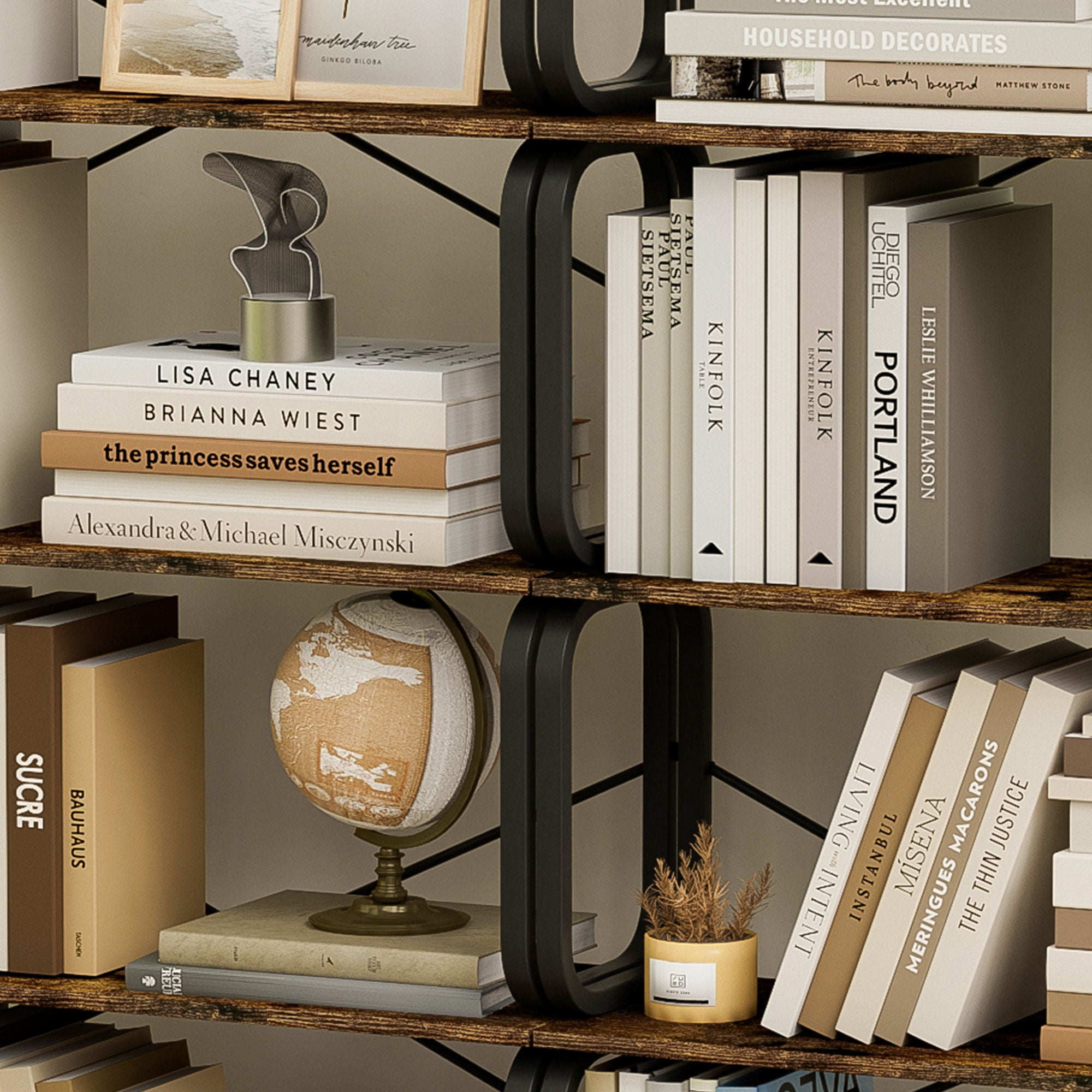 5 Tier Industrial Bookshelf, Tall Bookcase With Open Design, Vintage Storage Organizer