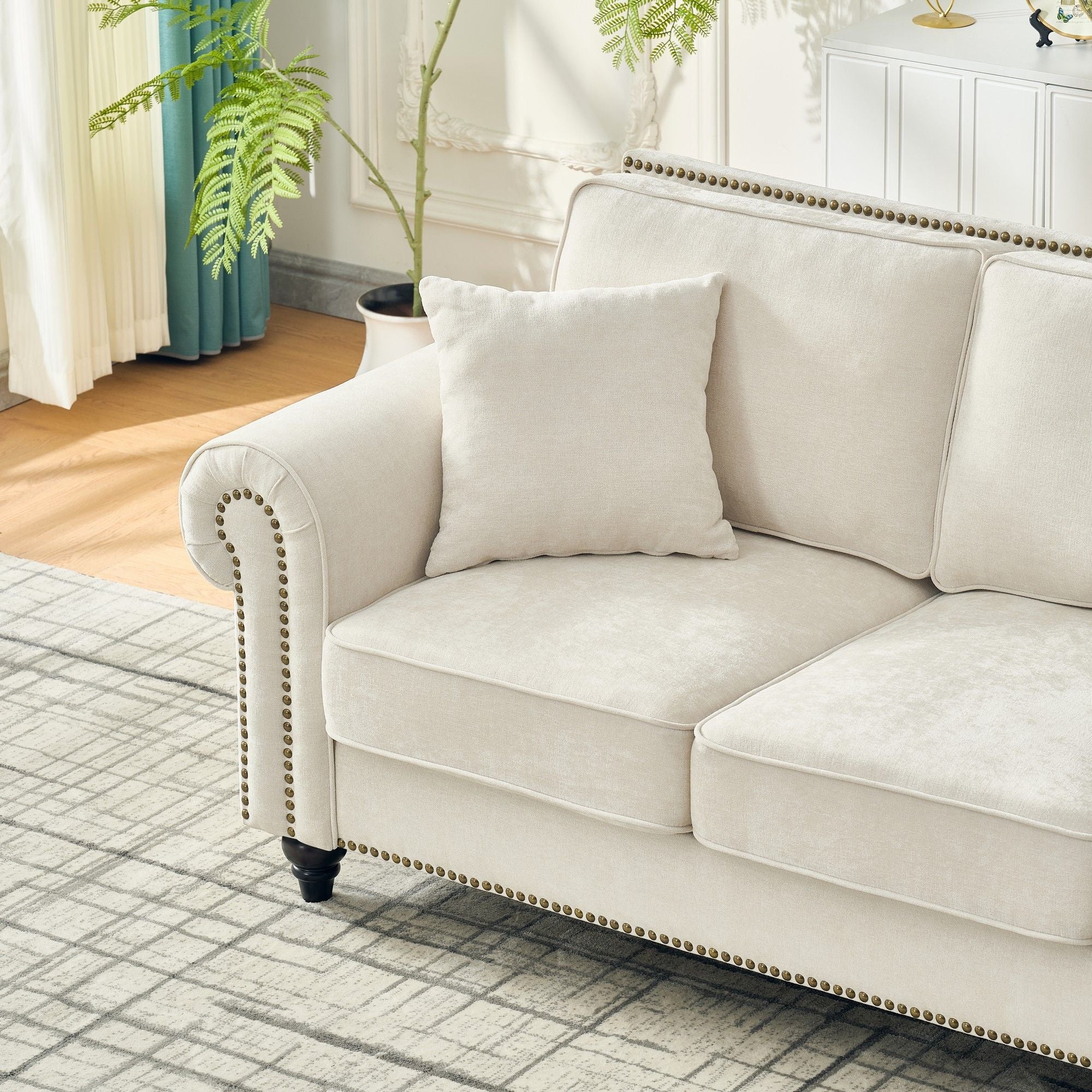Modern 3 And 2 Seater Sofa With Rolled Arms, Tufted Upholstered Couch