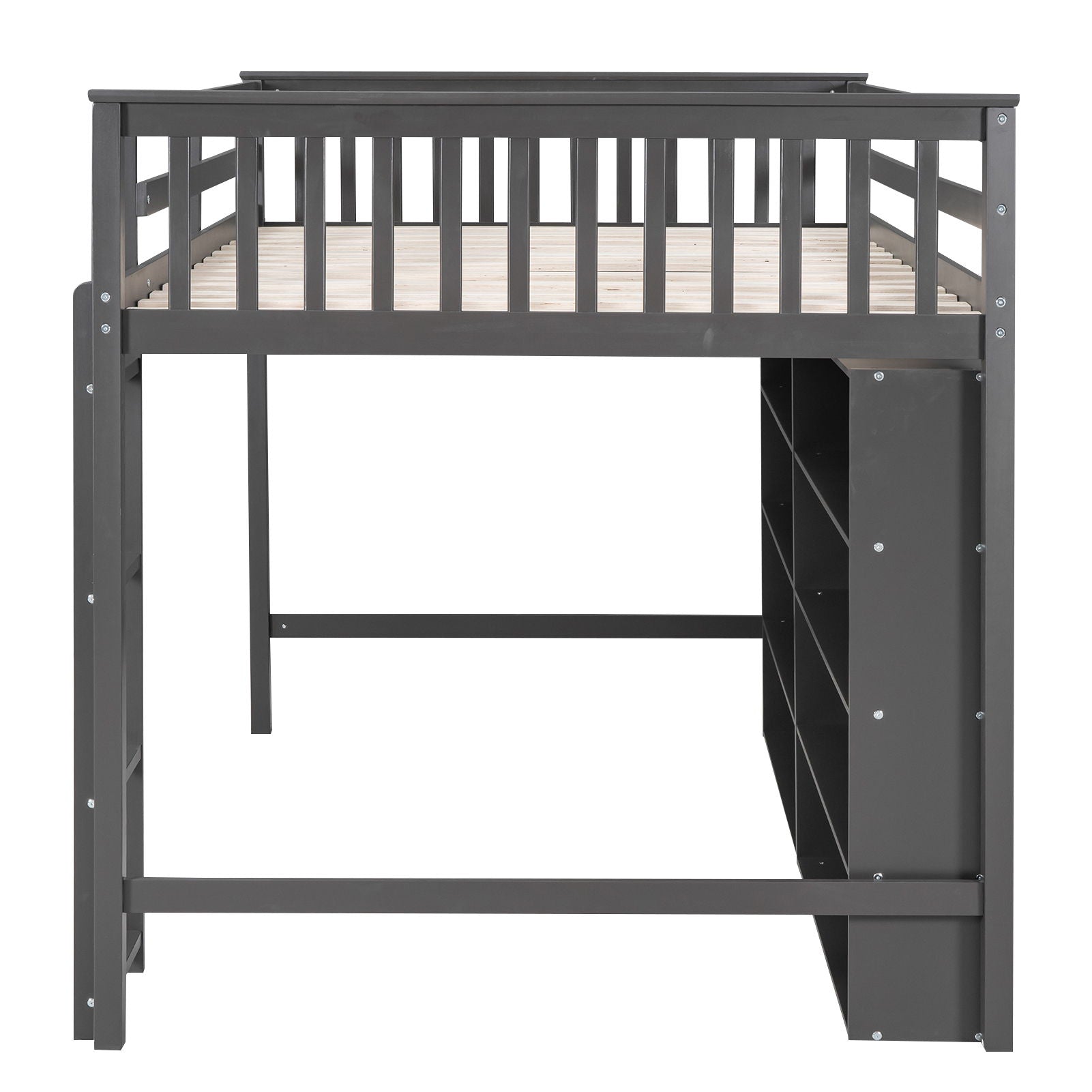Loft Bed With 8 Open Storage Shelves And Built In Ladder