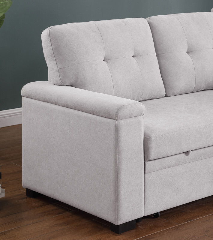 Lucca II 84.5"W Light Gray Woven Fabric Reversible Sleeper Sectional Sofa with Storage Chaise