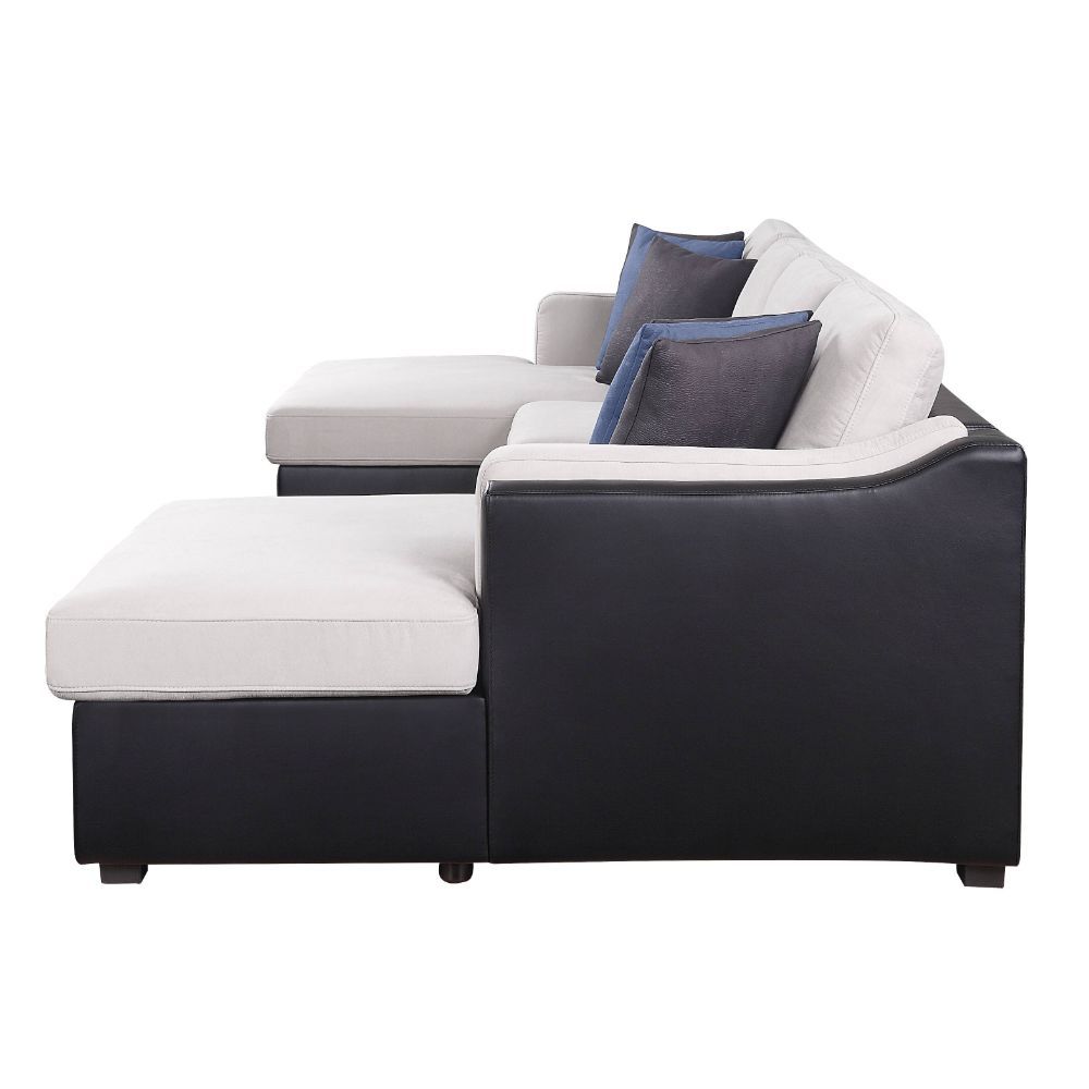 ACME Merill - Sectional Sofa - Beige Fabric & Black PU | Meri Furniture