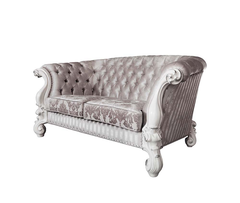 ACME Versailles - Loveseat - Ivory Fabric & Bone White Finish | Meri Furniture