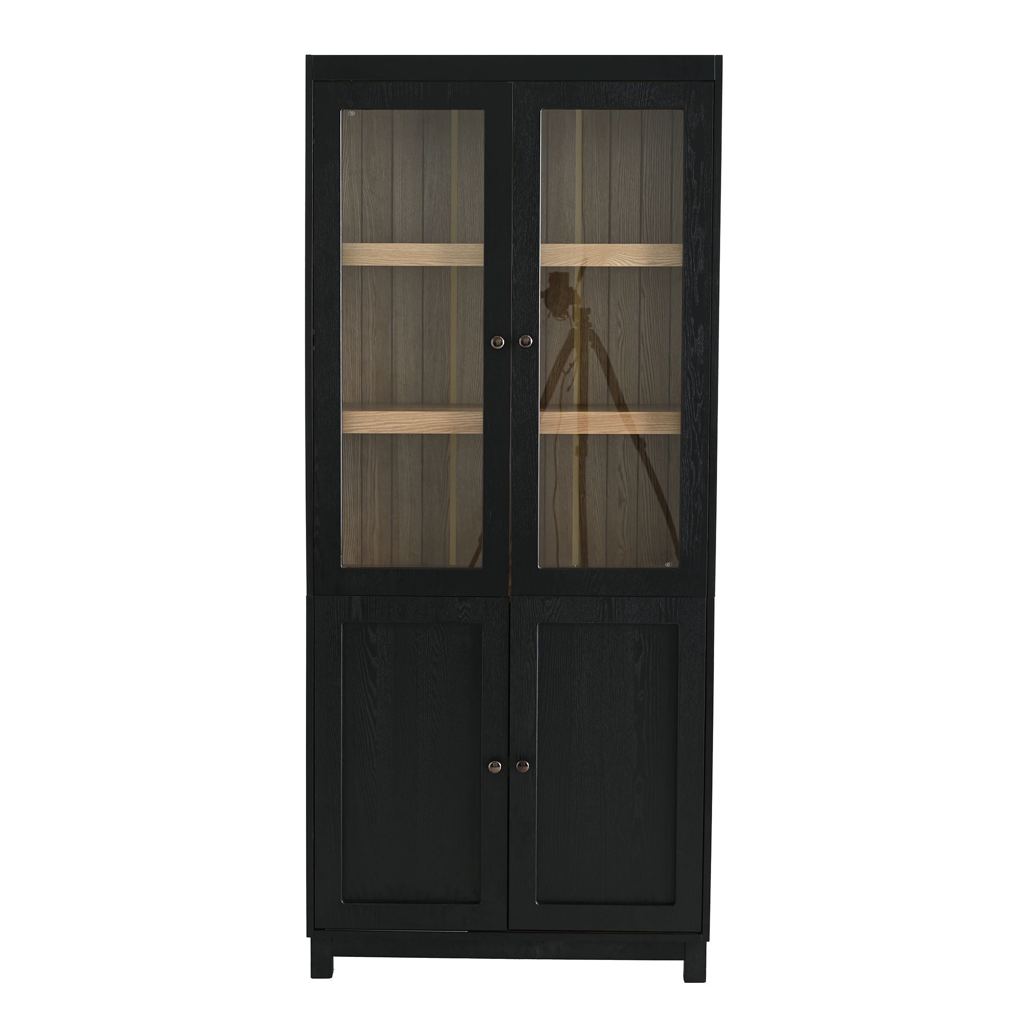 Mid Century Modern Style Tall Display Cabinet With Glass Doors For Collectibles - Black