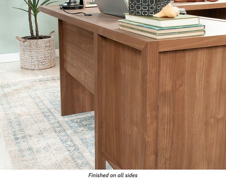L-Shaped Desk with Storage in Saddle Walnut
