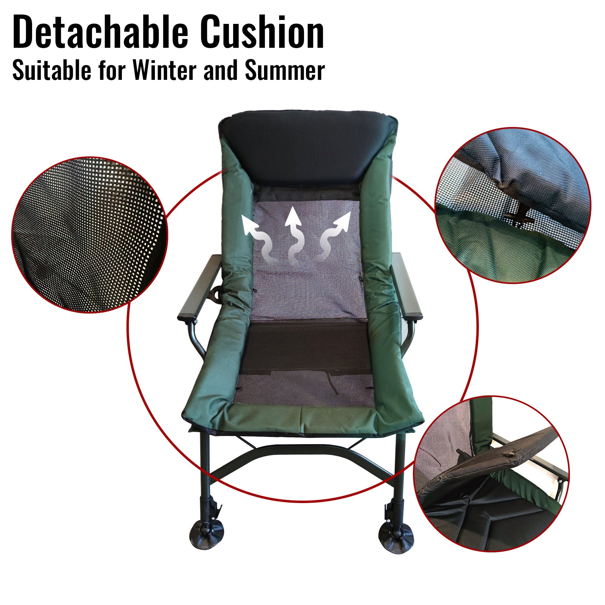 Camping Lounge Chair, Portable Folding Reclining Camping With Adjustable Backrest For Indoor And Outdoor Camping Beach Hiking Fishing - Green / Black