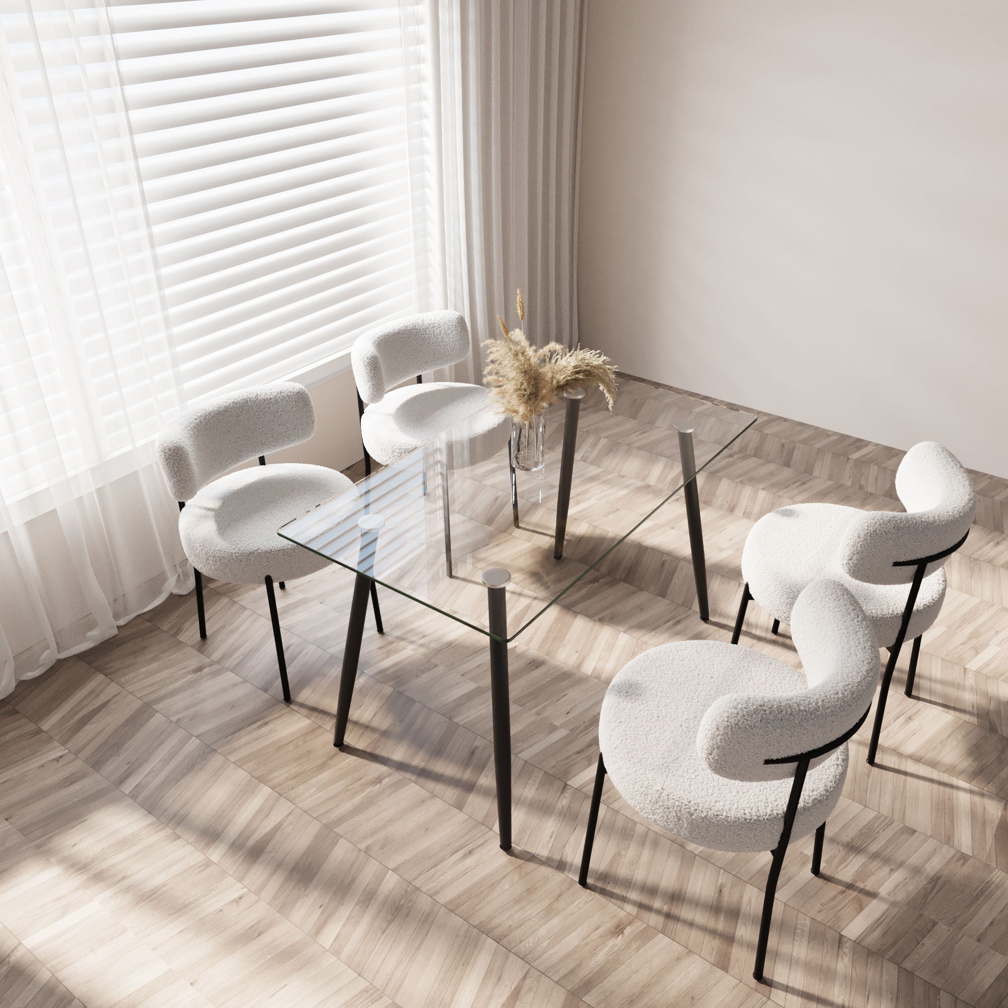 Modern Minimalist Rectangular Glass Dining Table With Tempered Glass Top Metal Legs, For 4 - 6 - Transparent