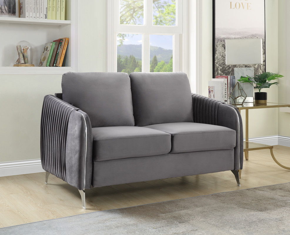 Hathaway 54"W Gray Velvet Modern Chic Loveseat Couch