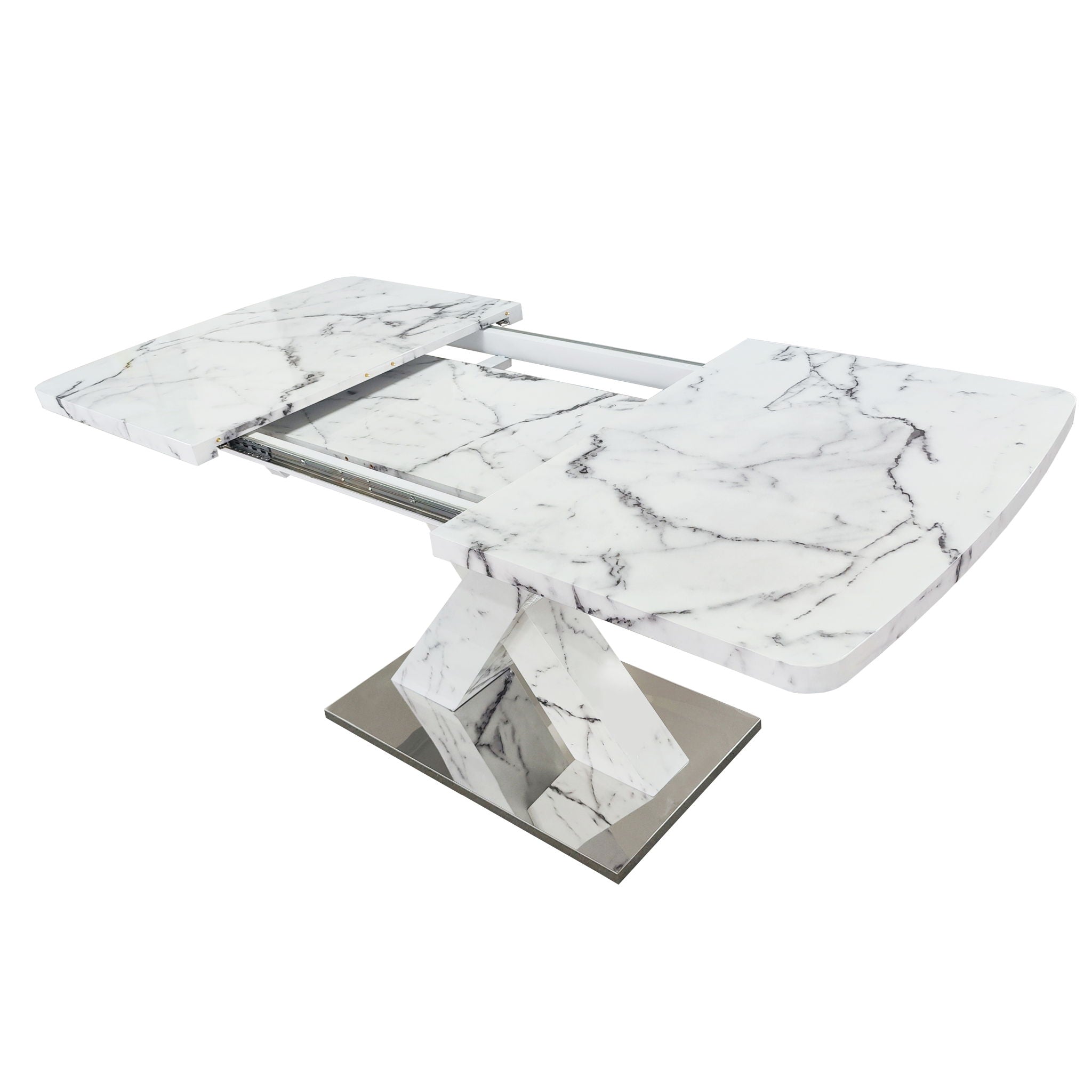 Modern Rectangle Dining Table With Stretchable TopAnd X Shape Legs