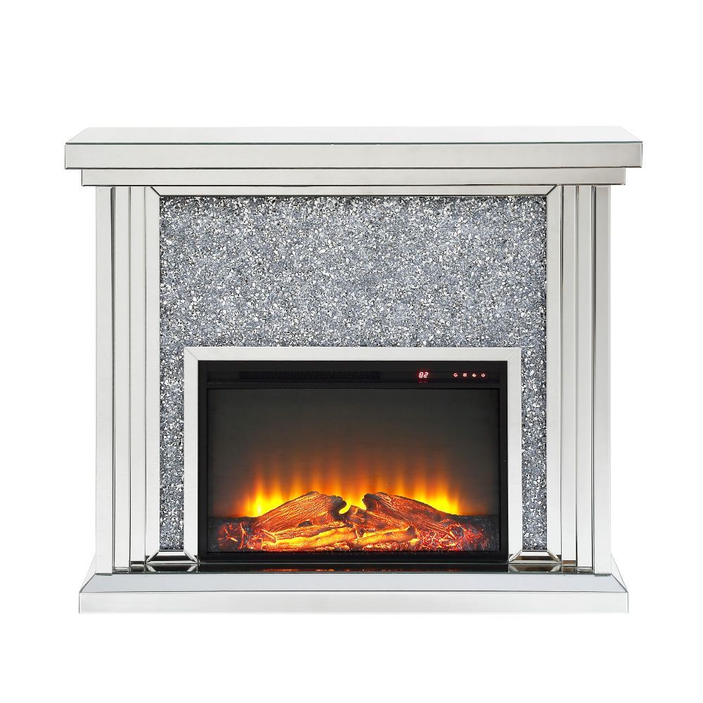 ACME Noralie - Fireplace - Mirrored & Faux Diamonds - 40" | Meri Furniture