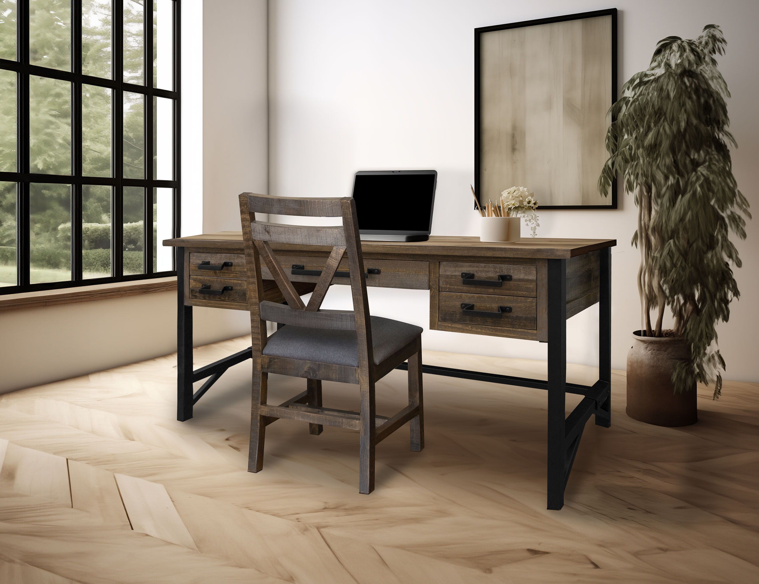 International Furniture Direct Loft Brown - Desk - Two Tone Gray / Brown | Meri Furniture