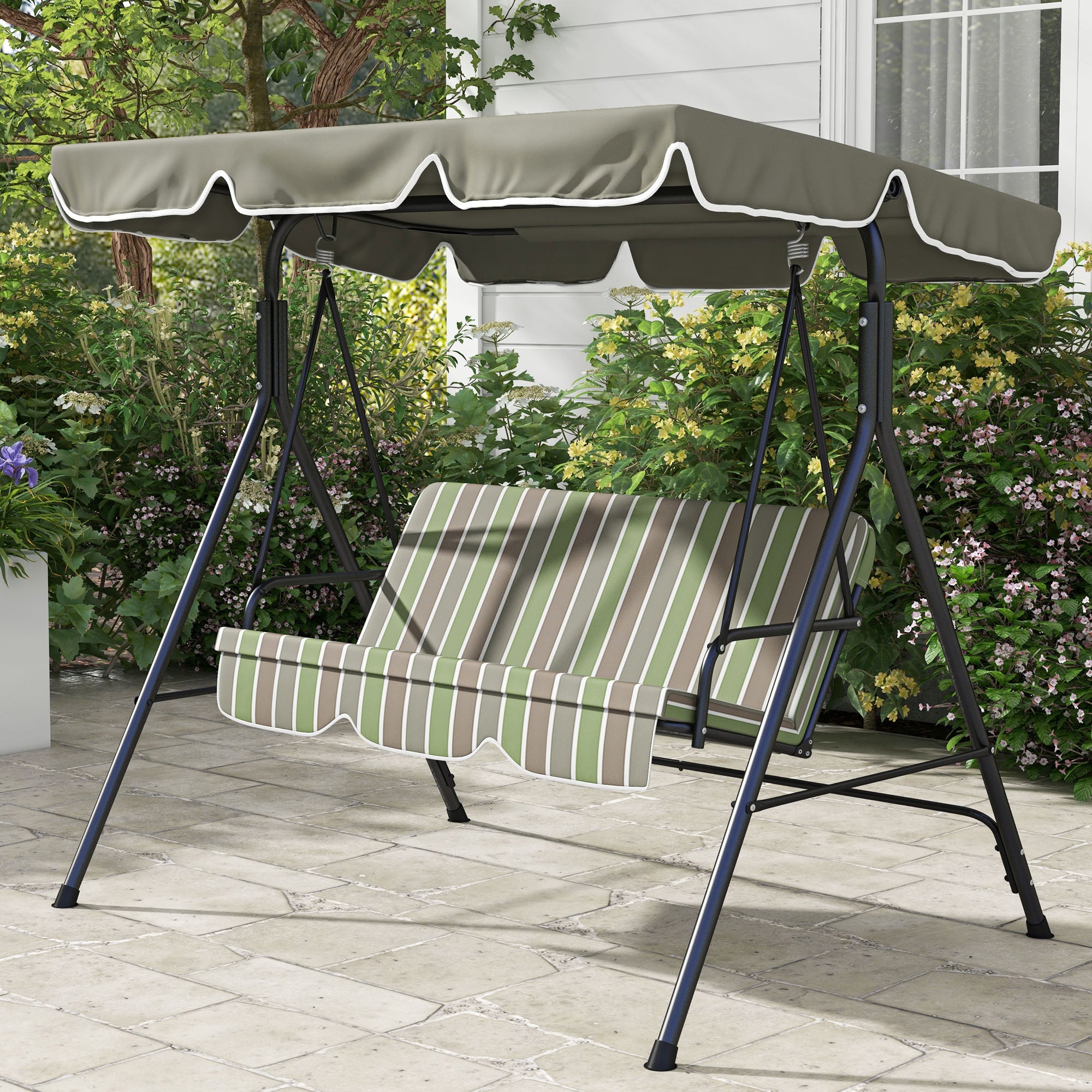 3-Seat Outdoor Patio Swing Chair Canopy with Removable Cushion