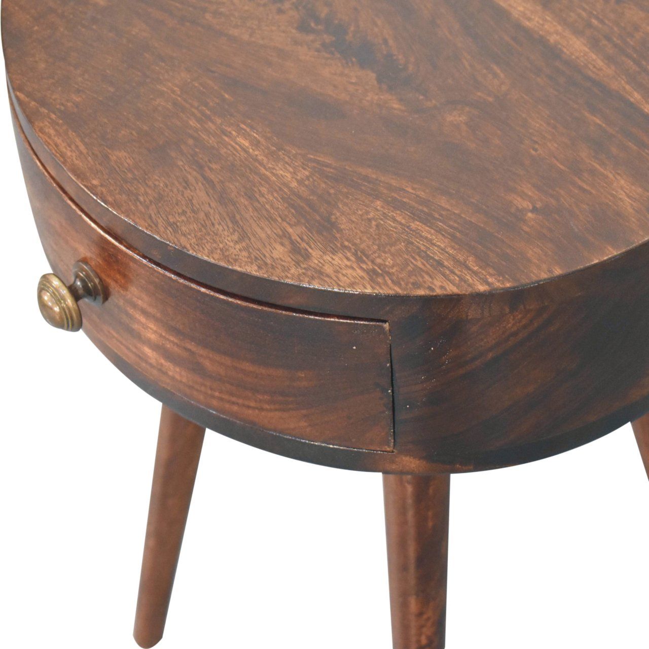 Nordic Circular Shaped Bedside Table - Walnut