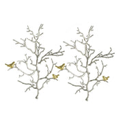 Metal Branch Wall Sculptures With Bird Accents (Set of 2) - Silver Multi