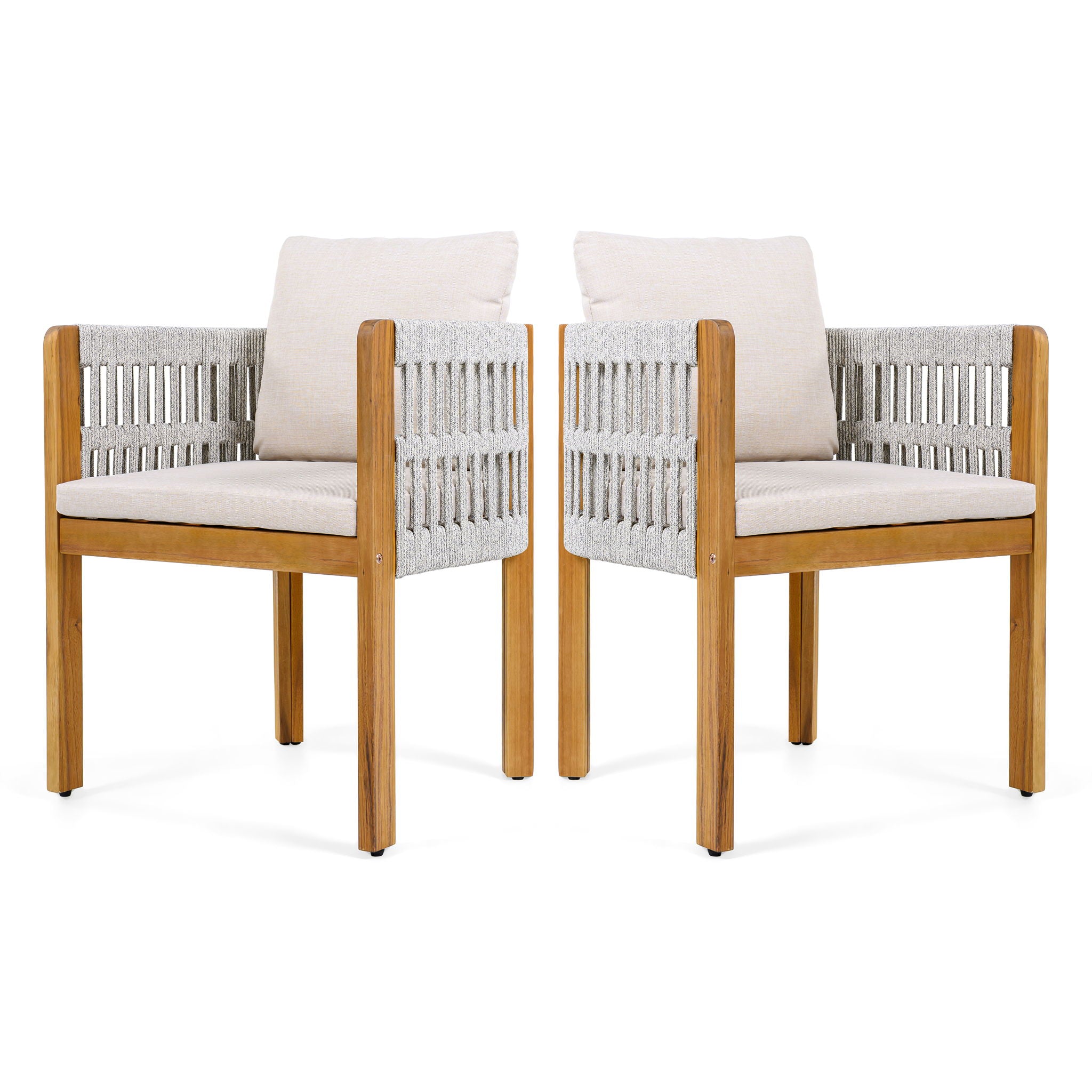 Outdoor Dining Chairs With Mix Rope Handles (Set of 2)