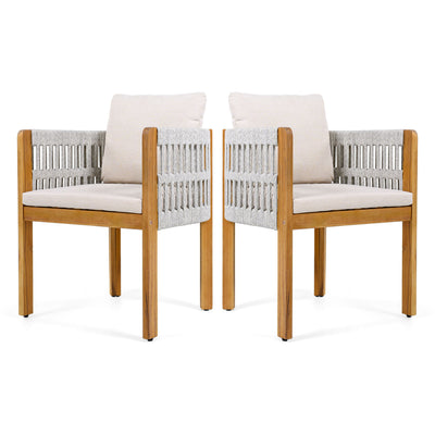 Outdoor Dining Chairs With Mix Rope Handles (Set of 2)