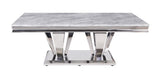 Satinka - Coffee Table - Light Gray Printed Faux Marble & Mirrored Silver Finish