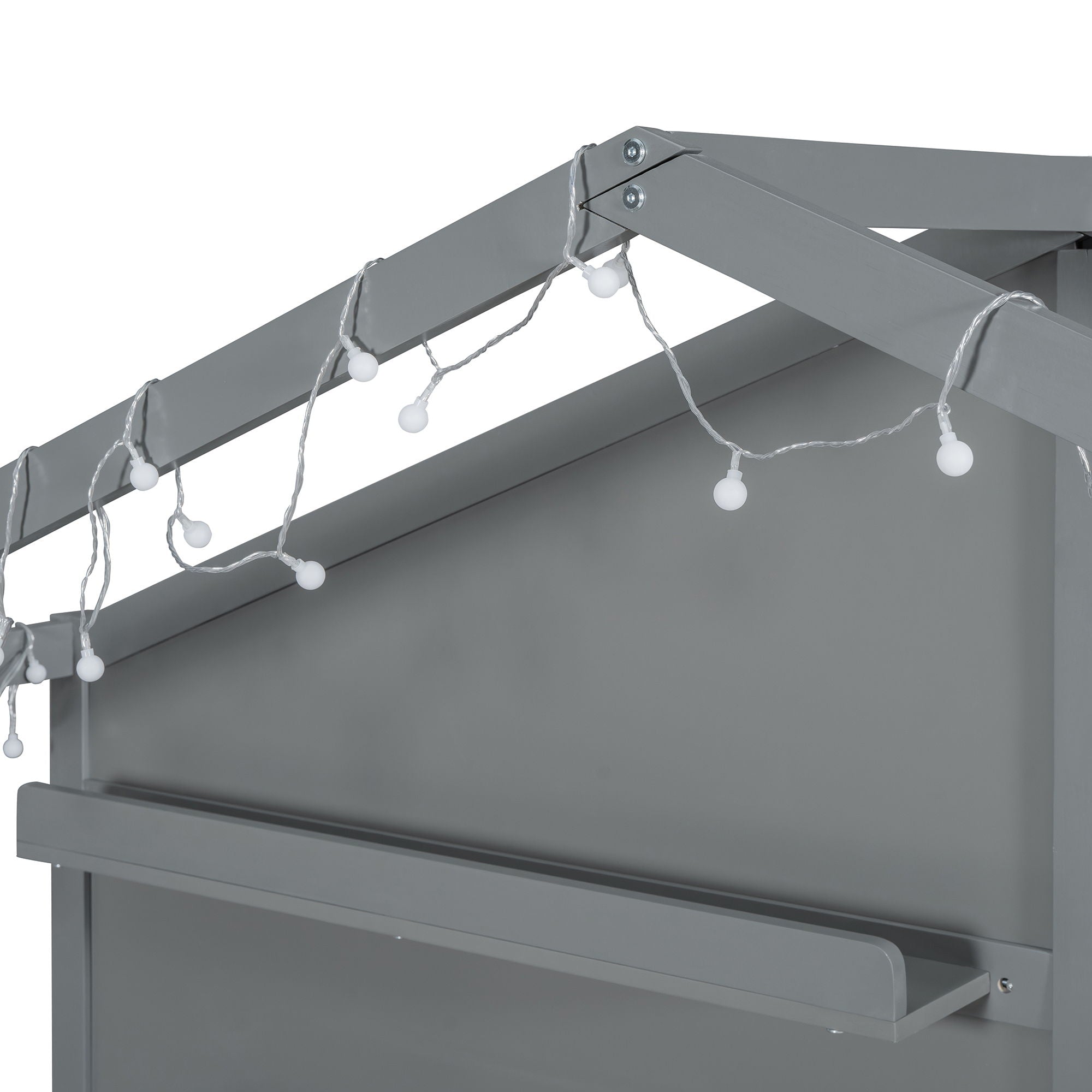 House Bed With Upholstered Sofa, Wireless Charging Station, Shelves And 2 Drawers