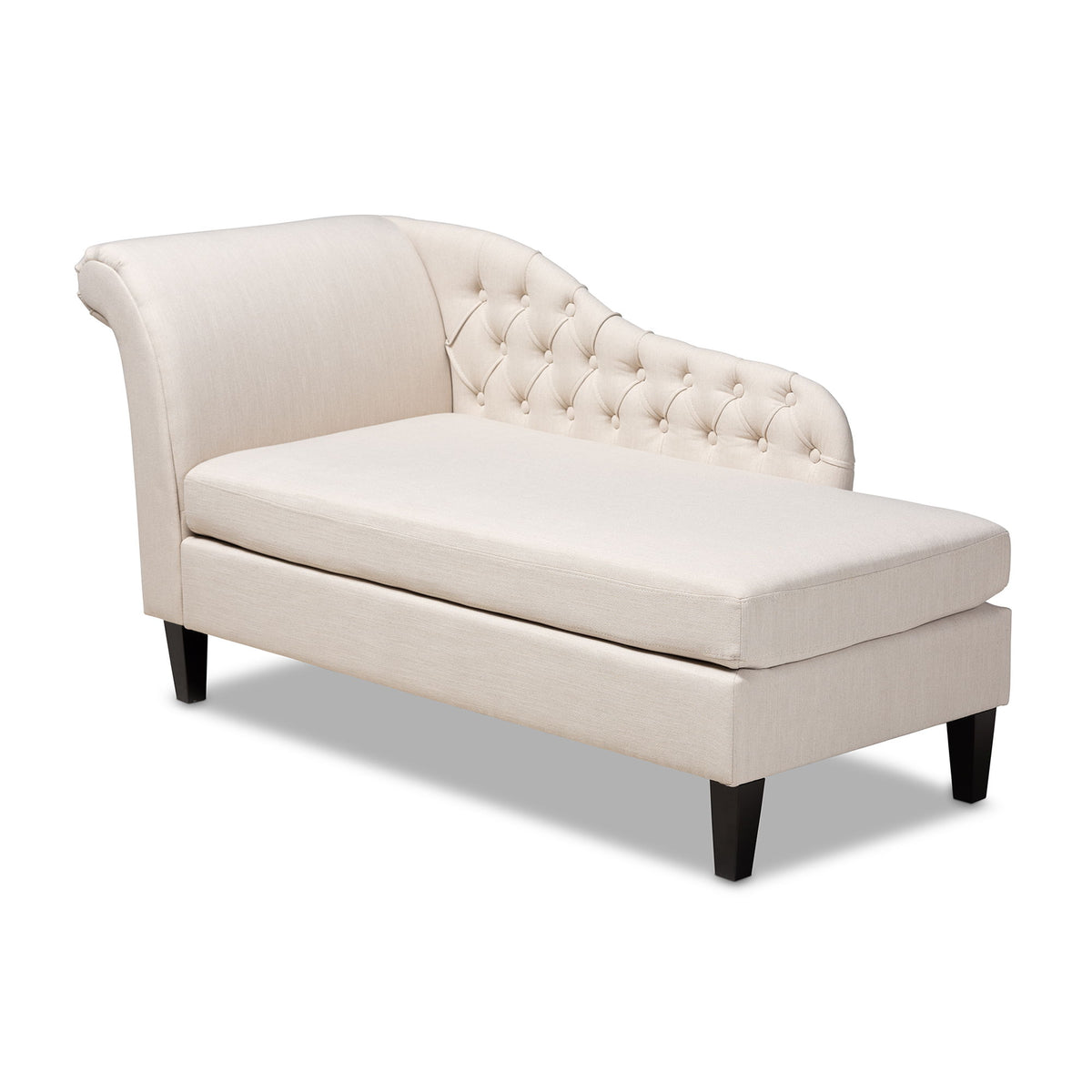 Florent Modern and Contemporary Beige Fabric Upholstered Black Finished Chaise Lounge