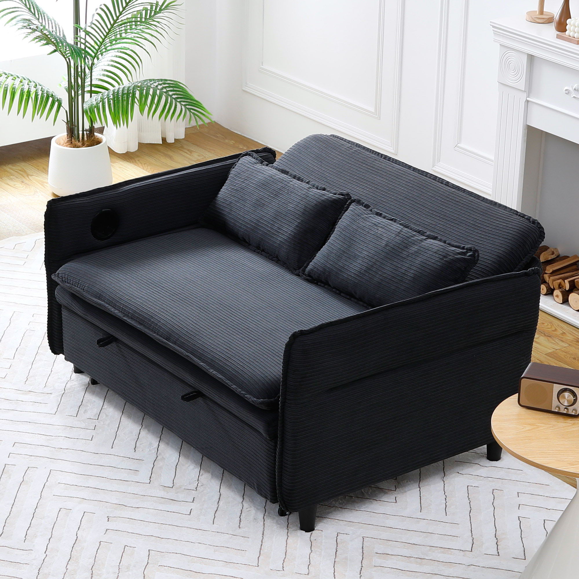 Modern Fabric Multi-Functional Sofa Bed With Adjustable Armrests And Backrests