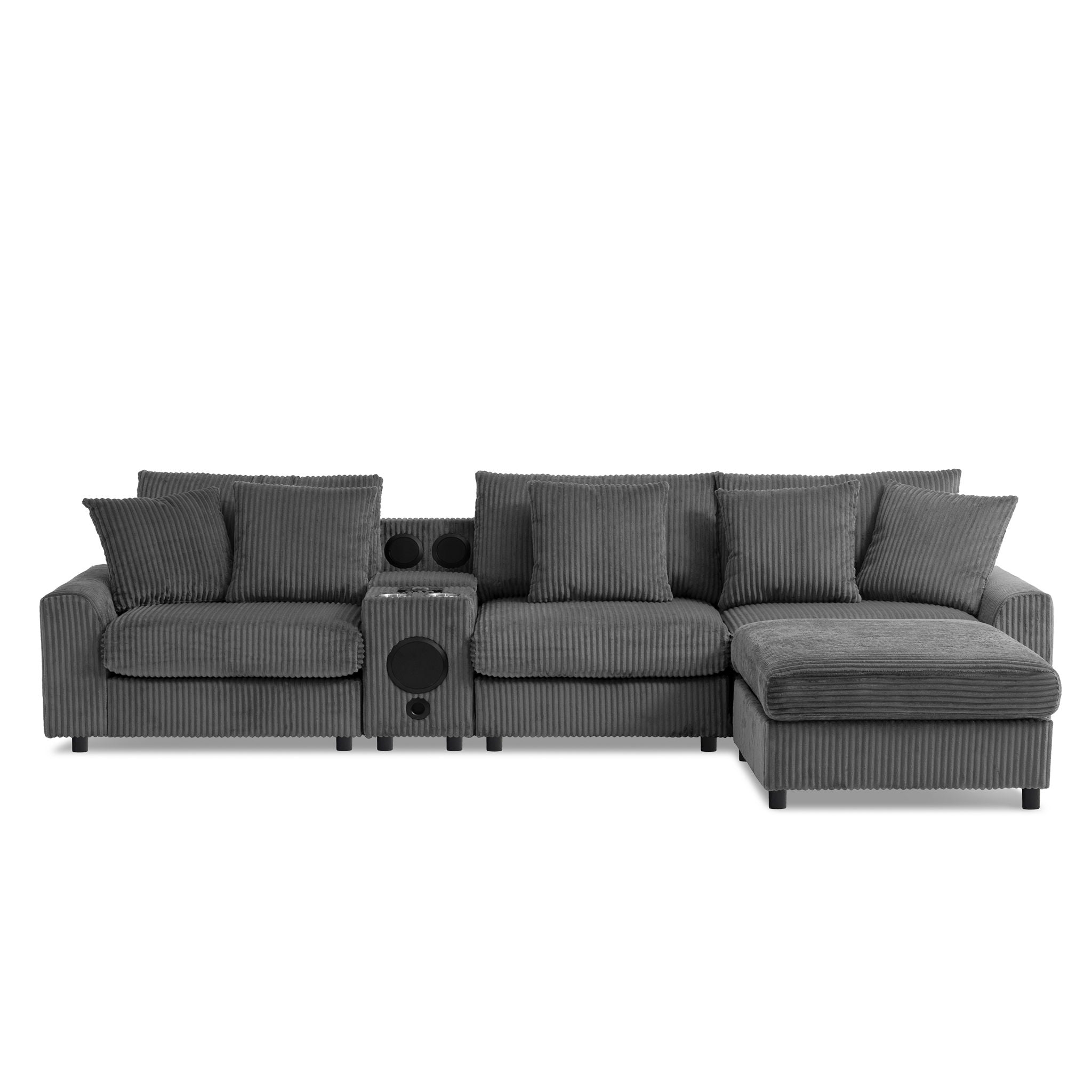 Sectional With Bluetooth Speakers L Shaped Couch With Console USB Charger, Cup Holders Storage Ottoman Deep And Wide Seat Cloud Sofa