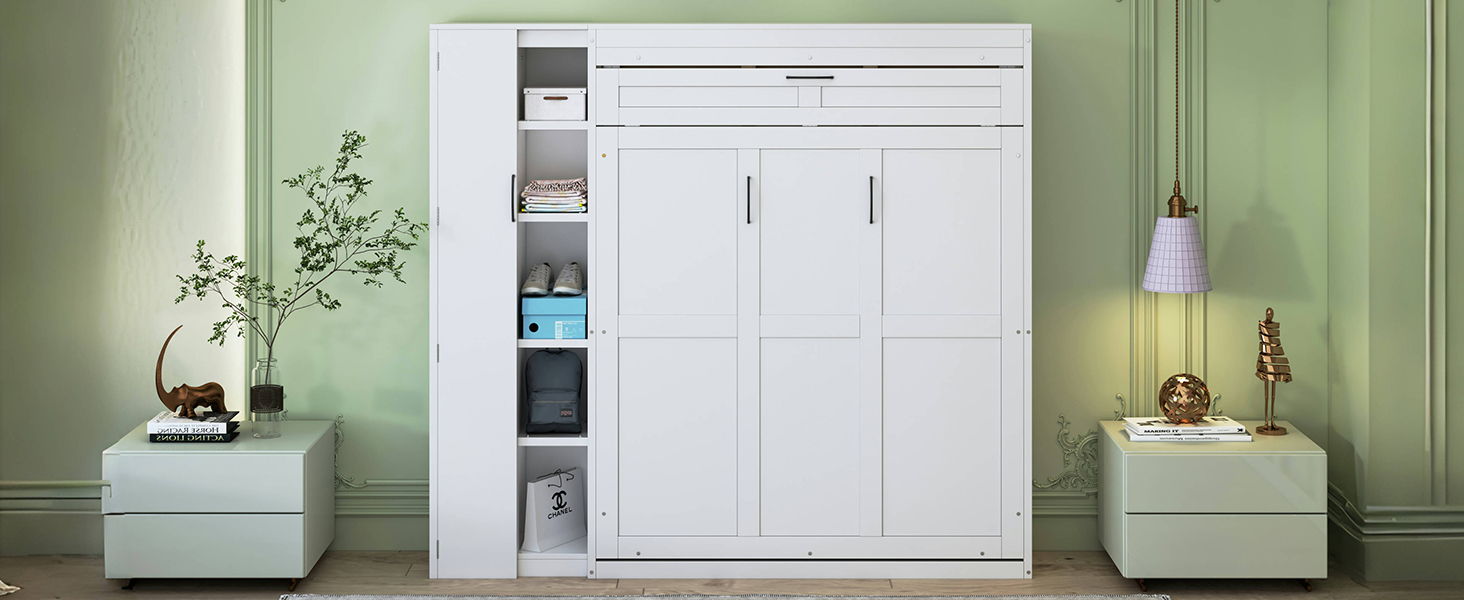Murphy Wall Bed With Shelves, Wardrobe And LED Lights