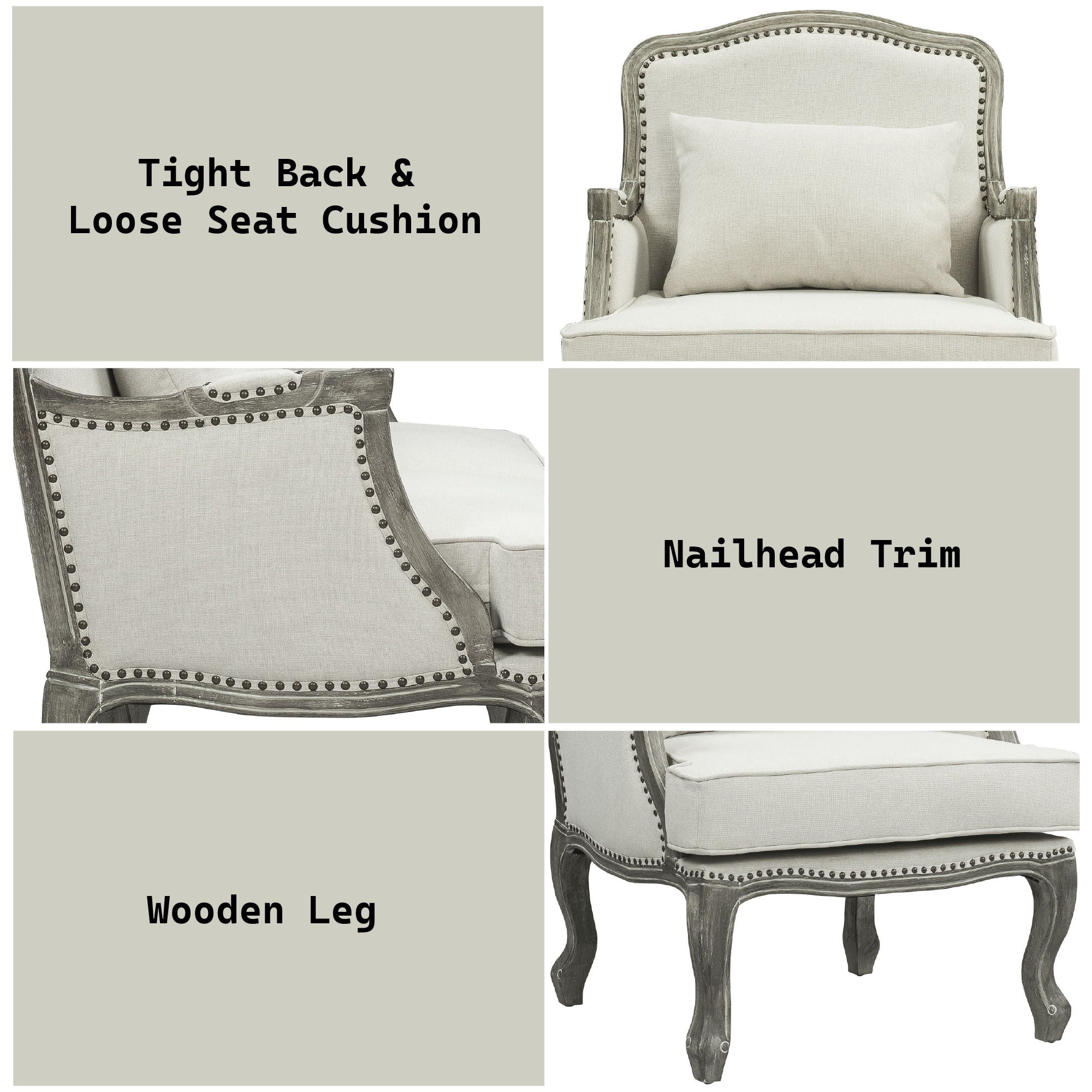 Tania - Chair With Pillow - Cream Linen & Gray