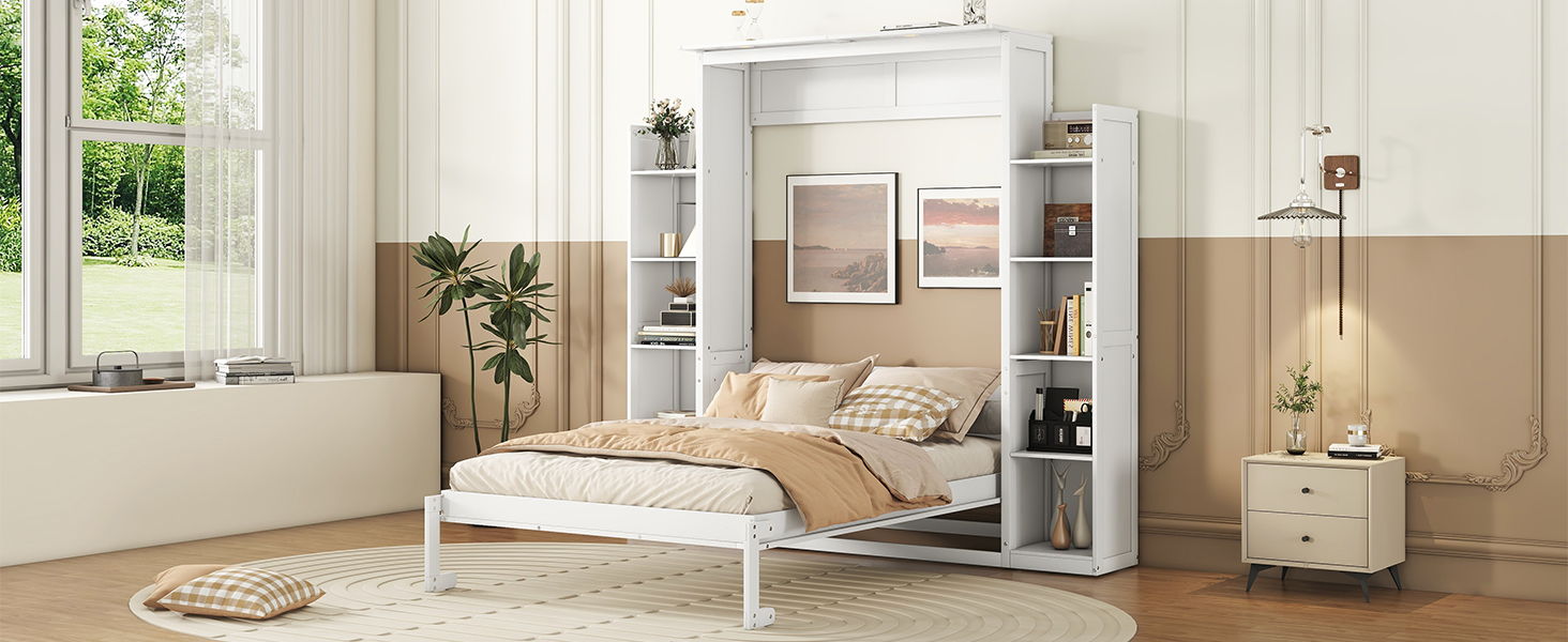 Wall Murphy Bed With Shelves And LED Lights