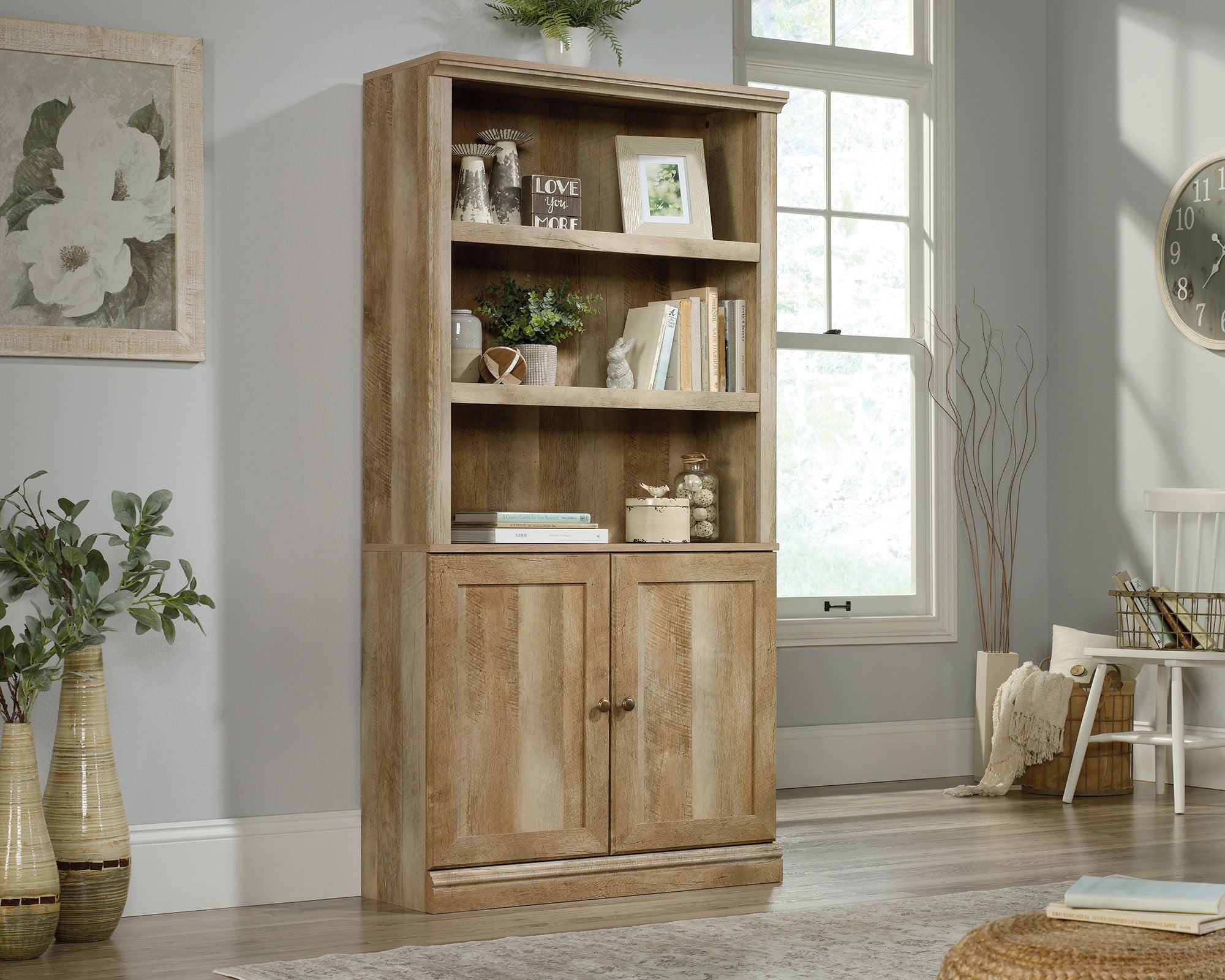 Farmhouse Style 5-Shelf Bookcase with Doors