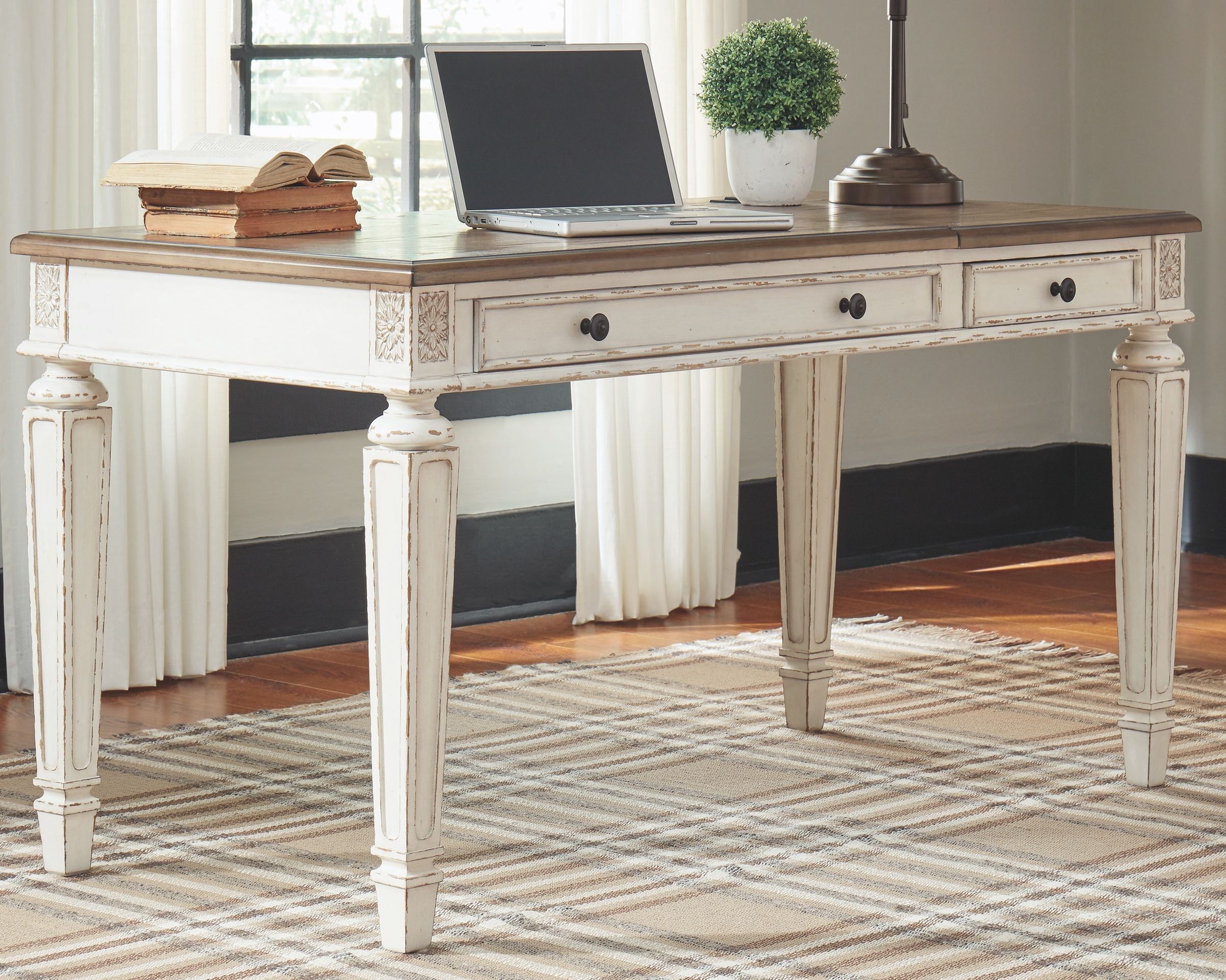 Signature Design by Ashley® Realyn - White / Brown - L Shaped Desk With Lift Top | Meri Furniture